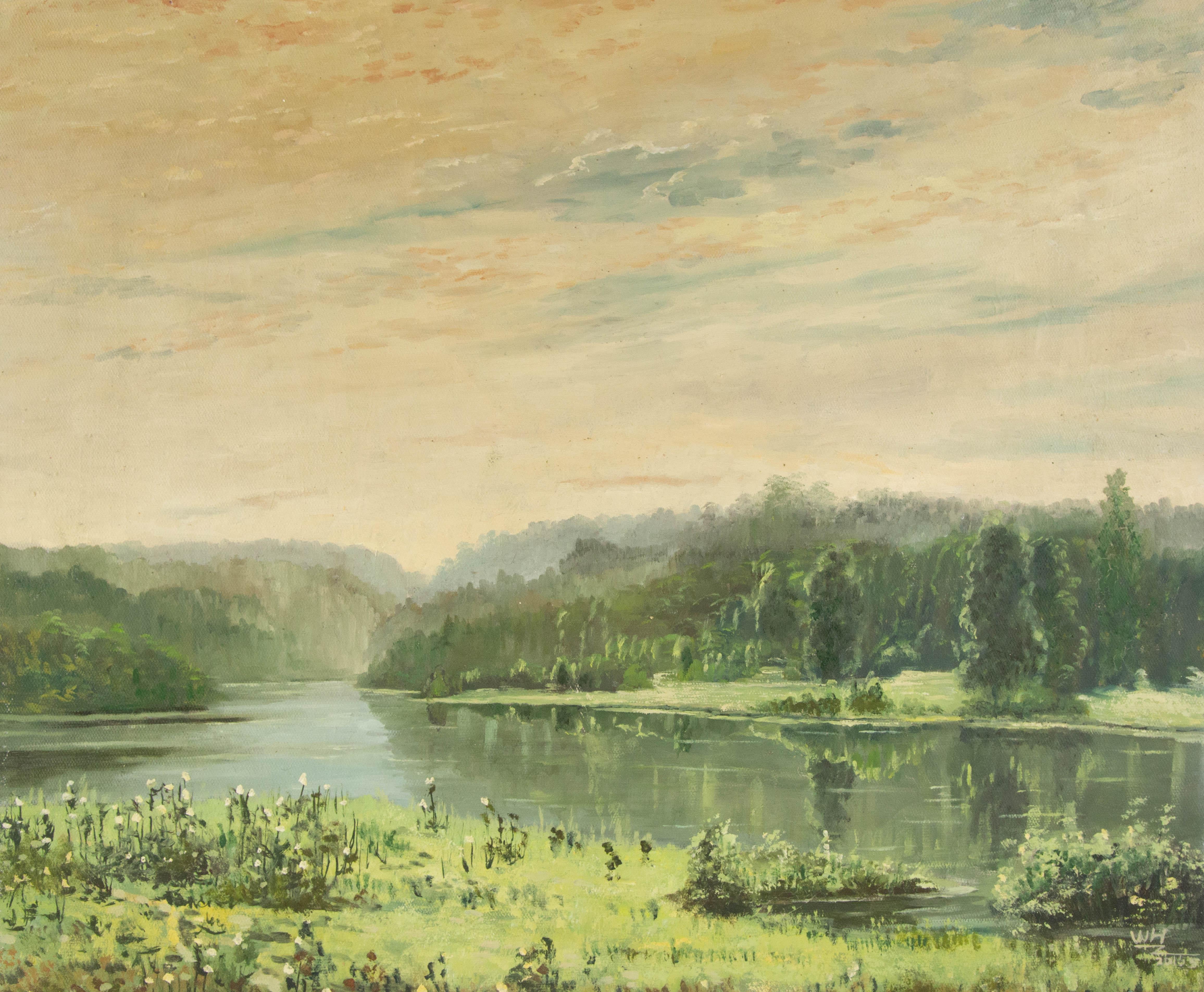 Wenhai Zhang Landscape Original Oil On Canvas "Quiet Lakeside"