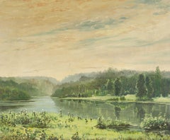 Huile sur toile originale de Wenhai Zhang « Quiet Lakeside », paysage de bord de lac