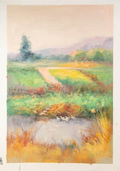 Wenhua Shi Landscape Original Oil On Canvas "The Pond"