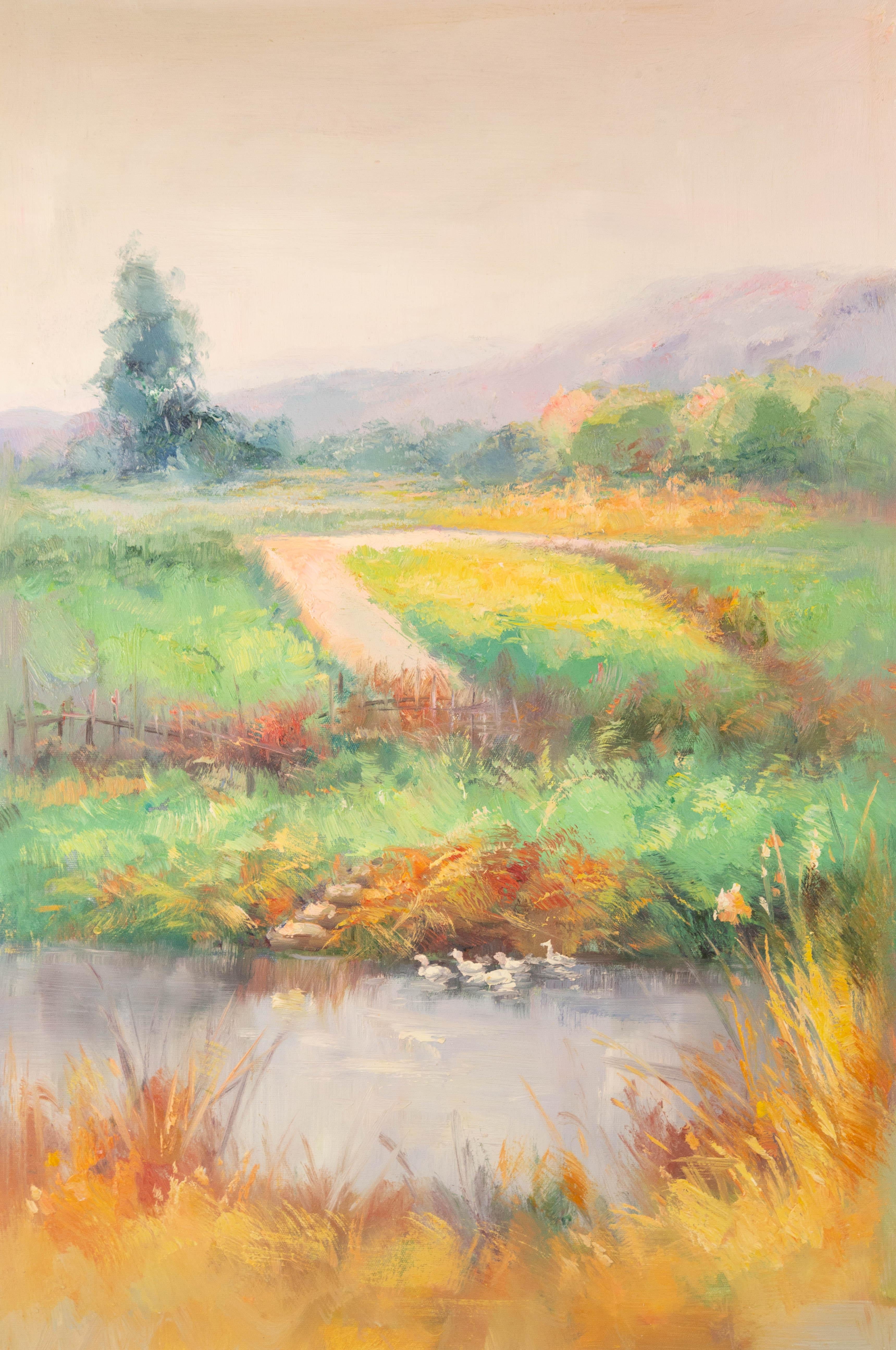 Wenhua Shi Landscape Original Oil On Canvas "The Pond"