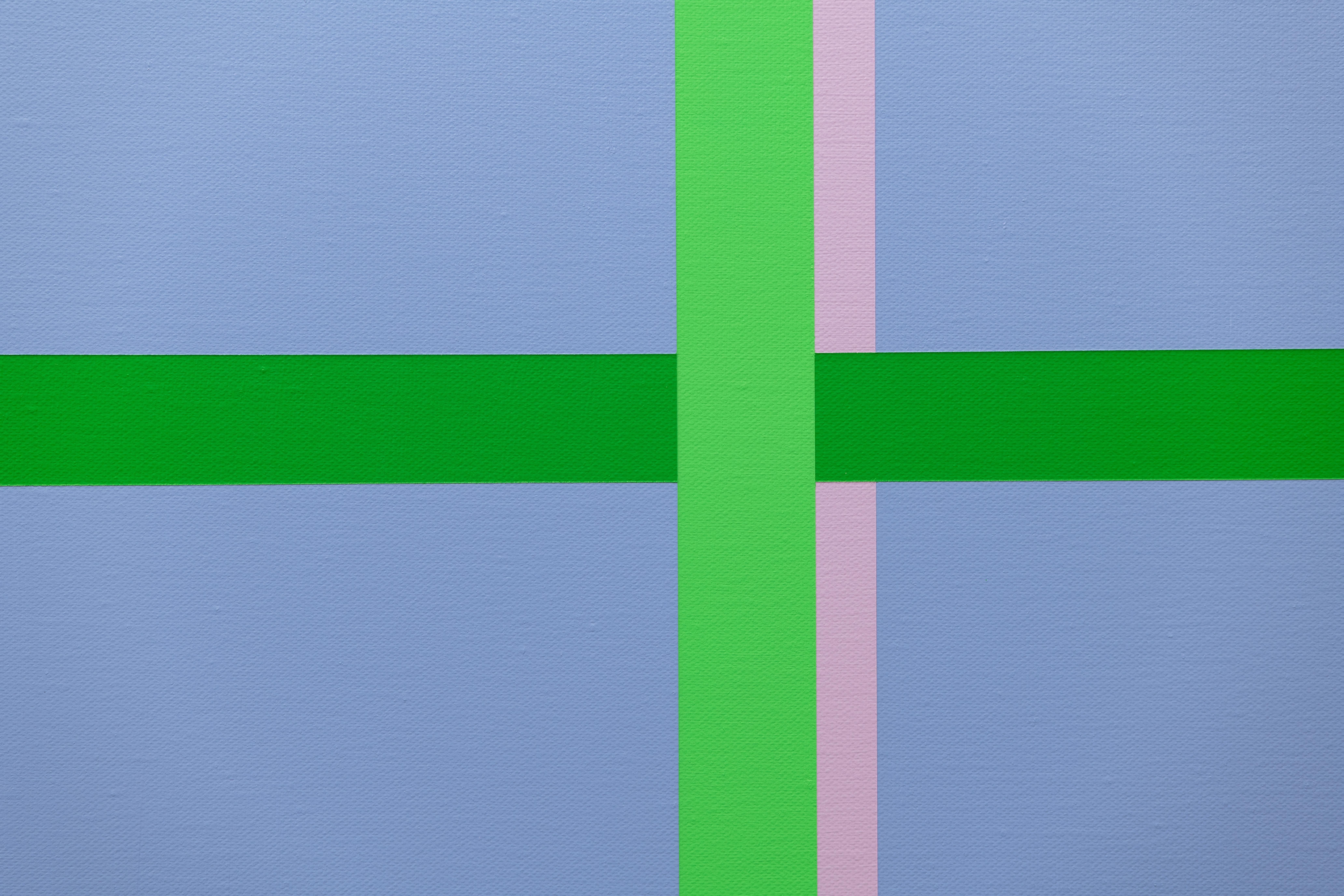 <p>Kommentare des Künstlers<br>Ein grünes Fenster gibt den Blick frei auf einen heiteren Horizont in Blau- und Lavendeltönen. Die Anordnung der Formen und Farben erzeugt ein dynamisches Spiel von Licht und Schatten. Die abstrakte, aber