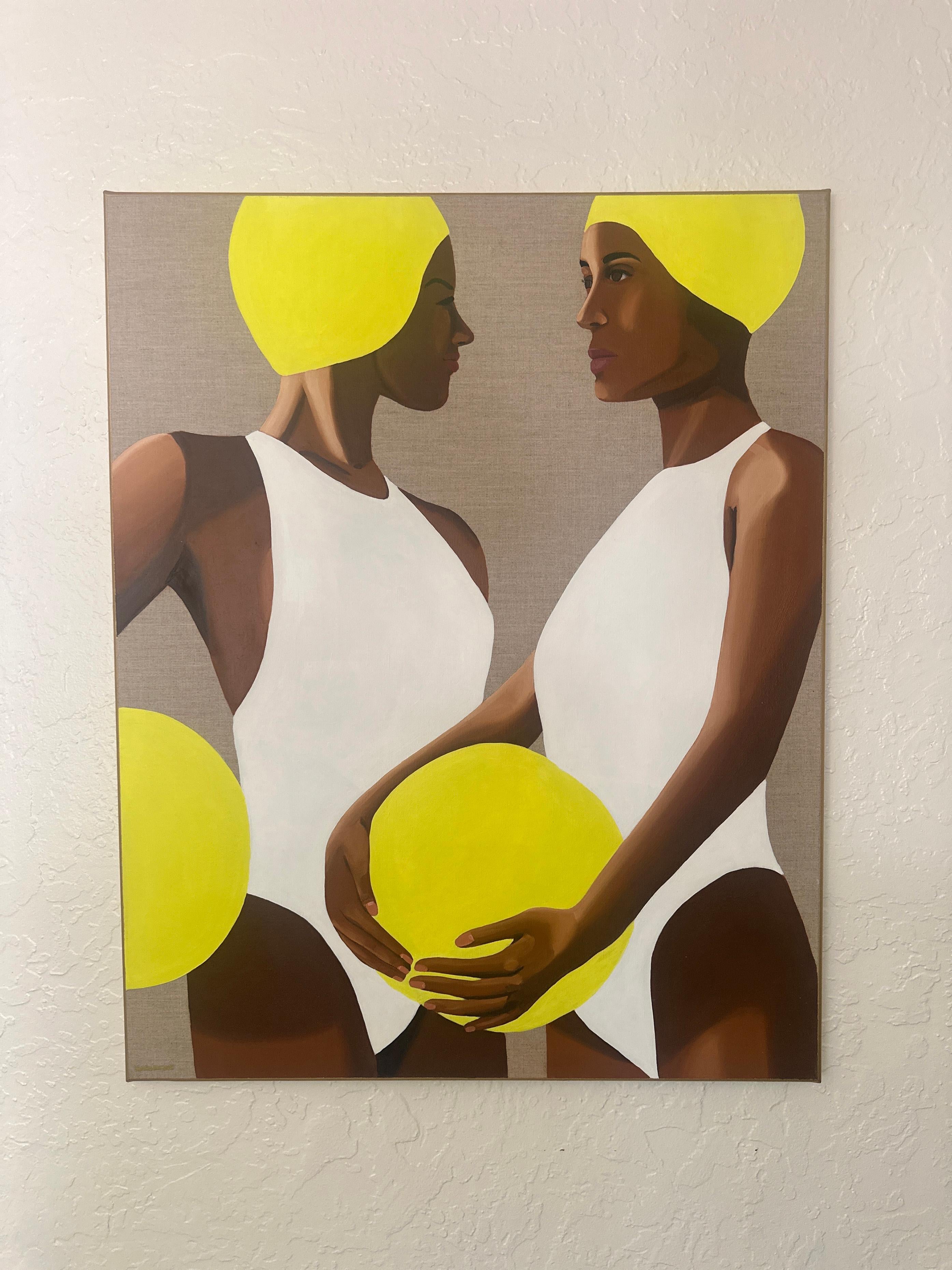 2 Beachballers - Acryl und Öl auf Leinwand – Painting von Wenke Uhl