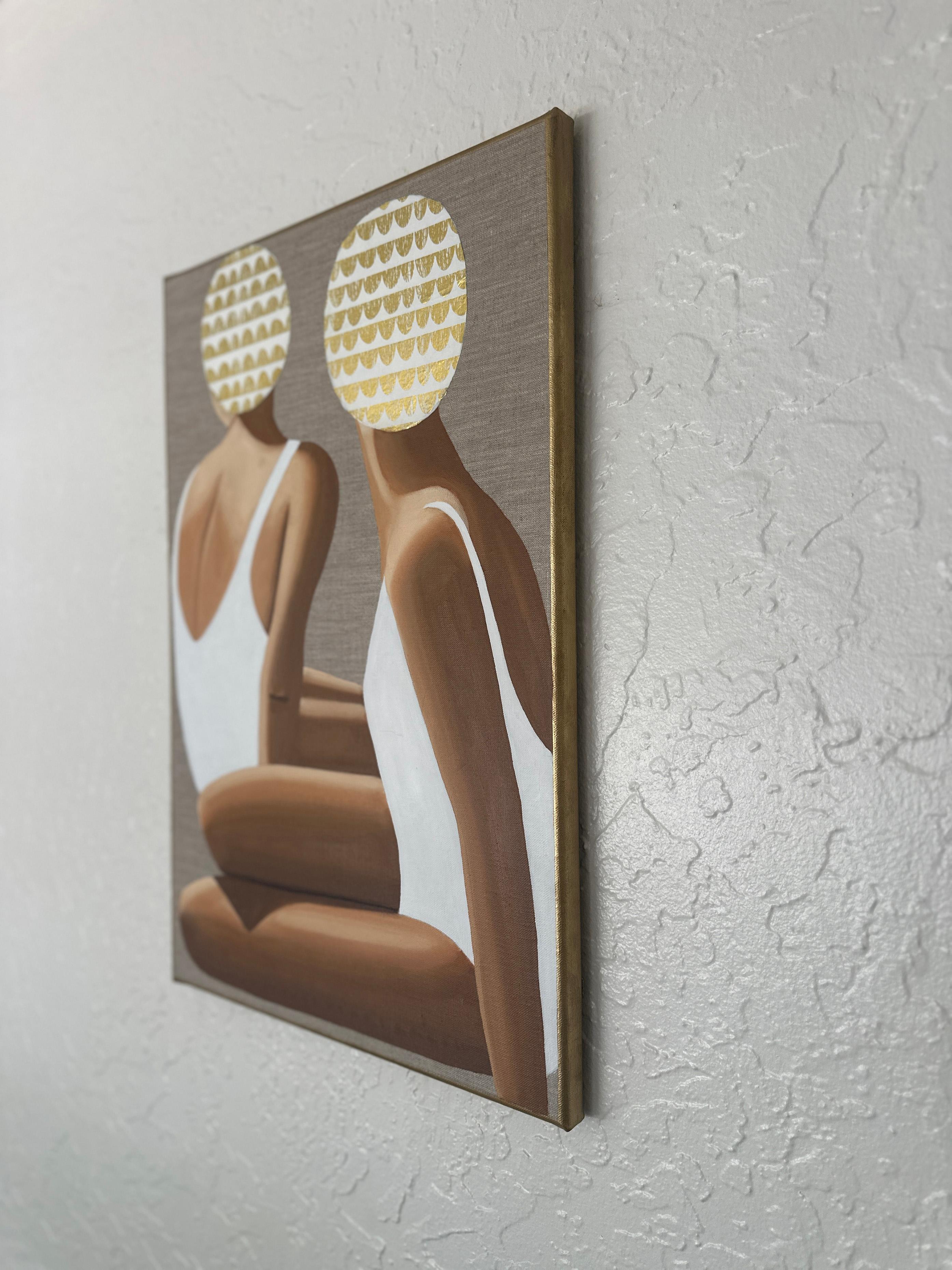 2 Swimmers on the Beach (Braun), Figurative Painting, von Wenke Uhl