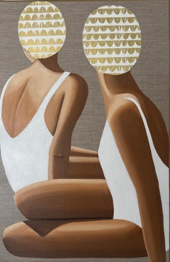 2 Swimmers on the Beach- acrylic and oil on canvas