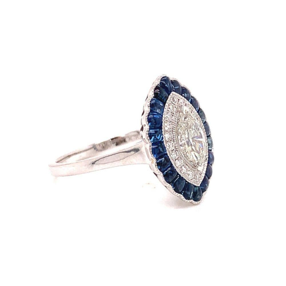 Wentwood Diamond and Sapphire Ring

The marquis shape adds a hint of royalty to any ring! The cut itself represents royalty and old world aristocracy. Perfect for any occasion and a splendid and unique engagement ring. This vintage inspired ring is
