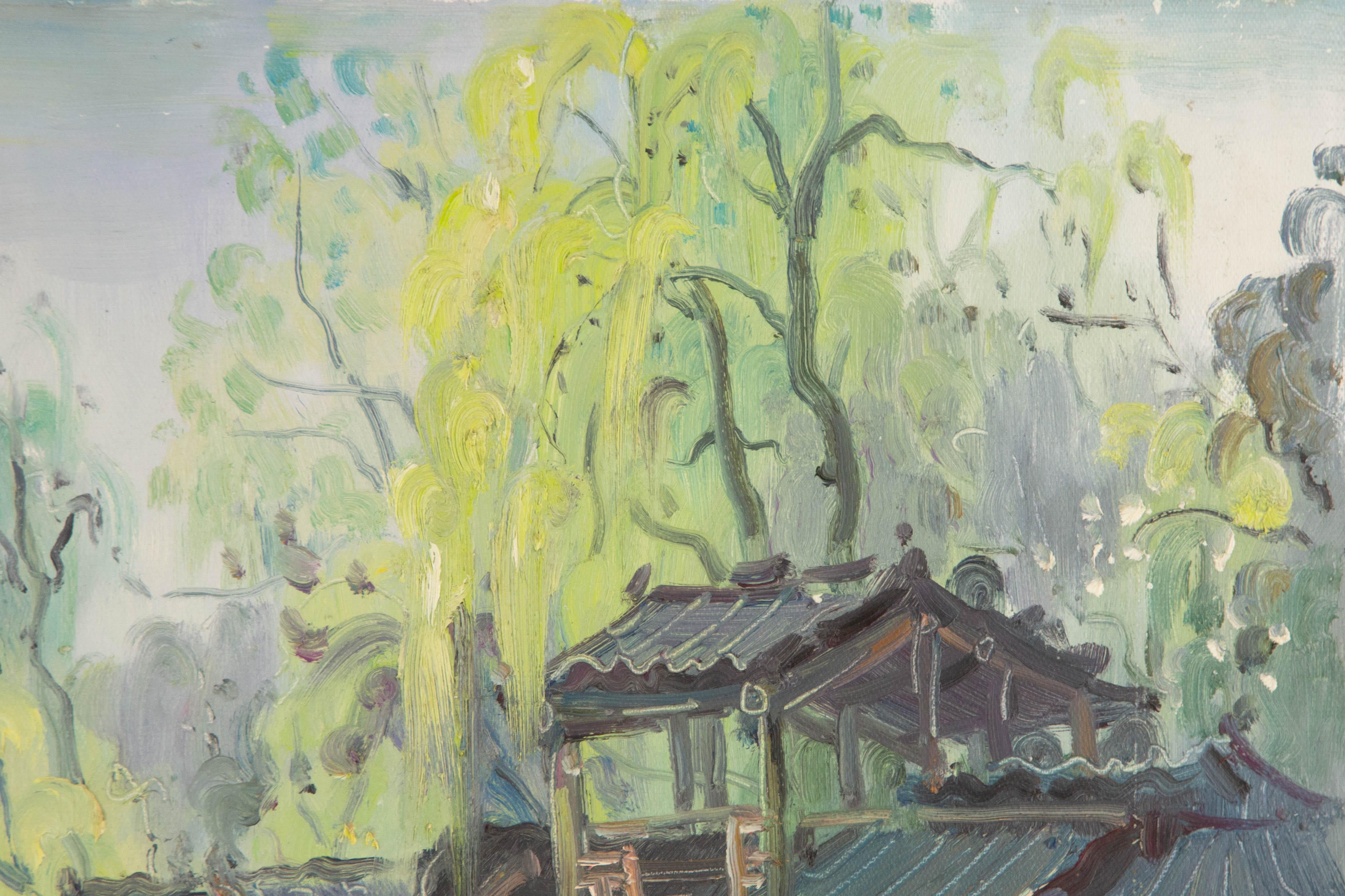 Wenxue Hong Landscape Original Oil On Canvas 