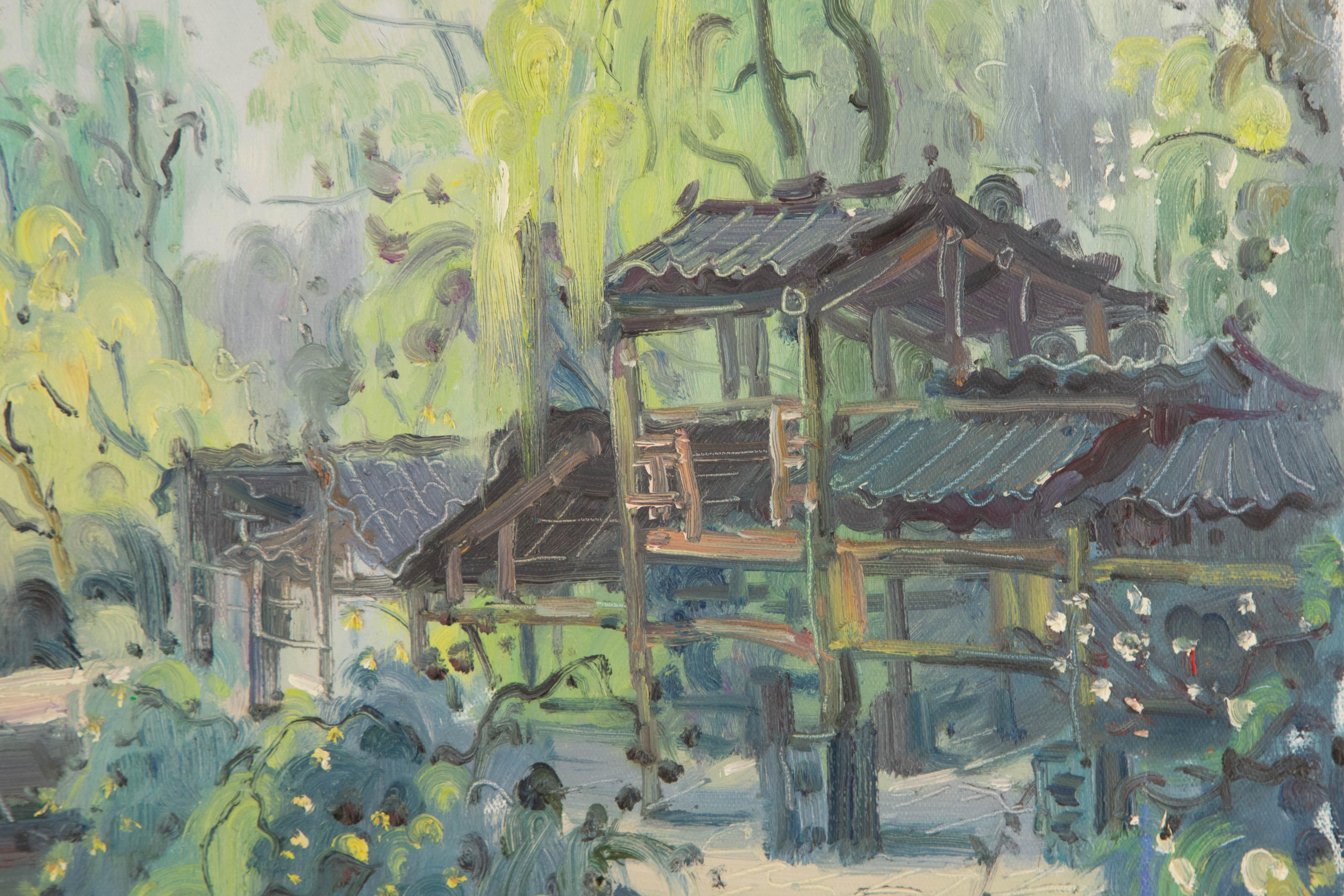 Wenxue Hong Landscape Original Oil On Canvas 