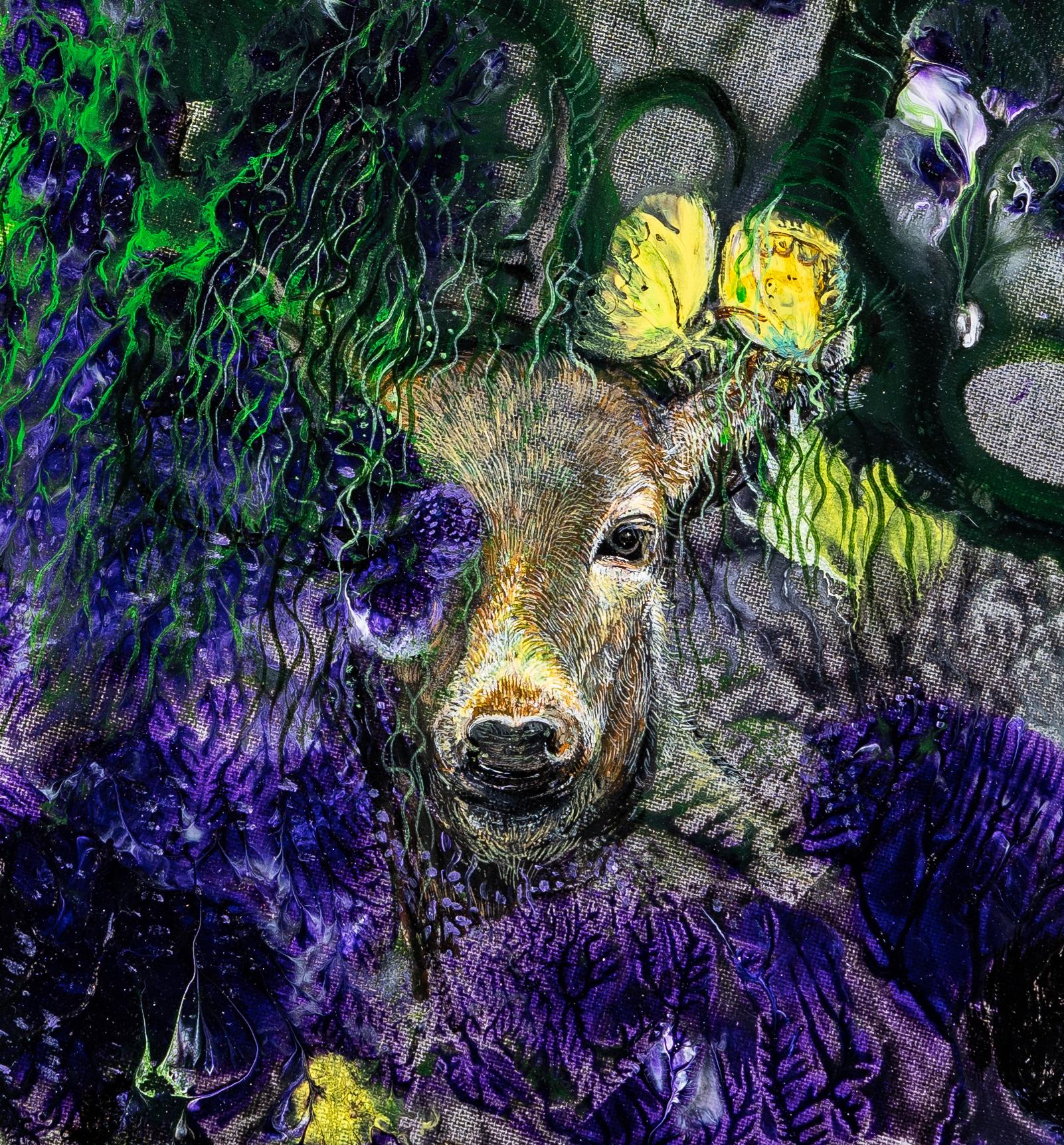 Cerf dans la forêt (Hirsch im Wald) – Painting von Wenyu Zhu