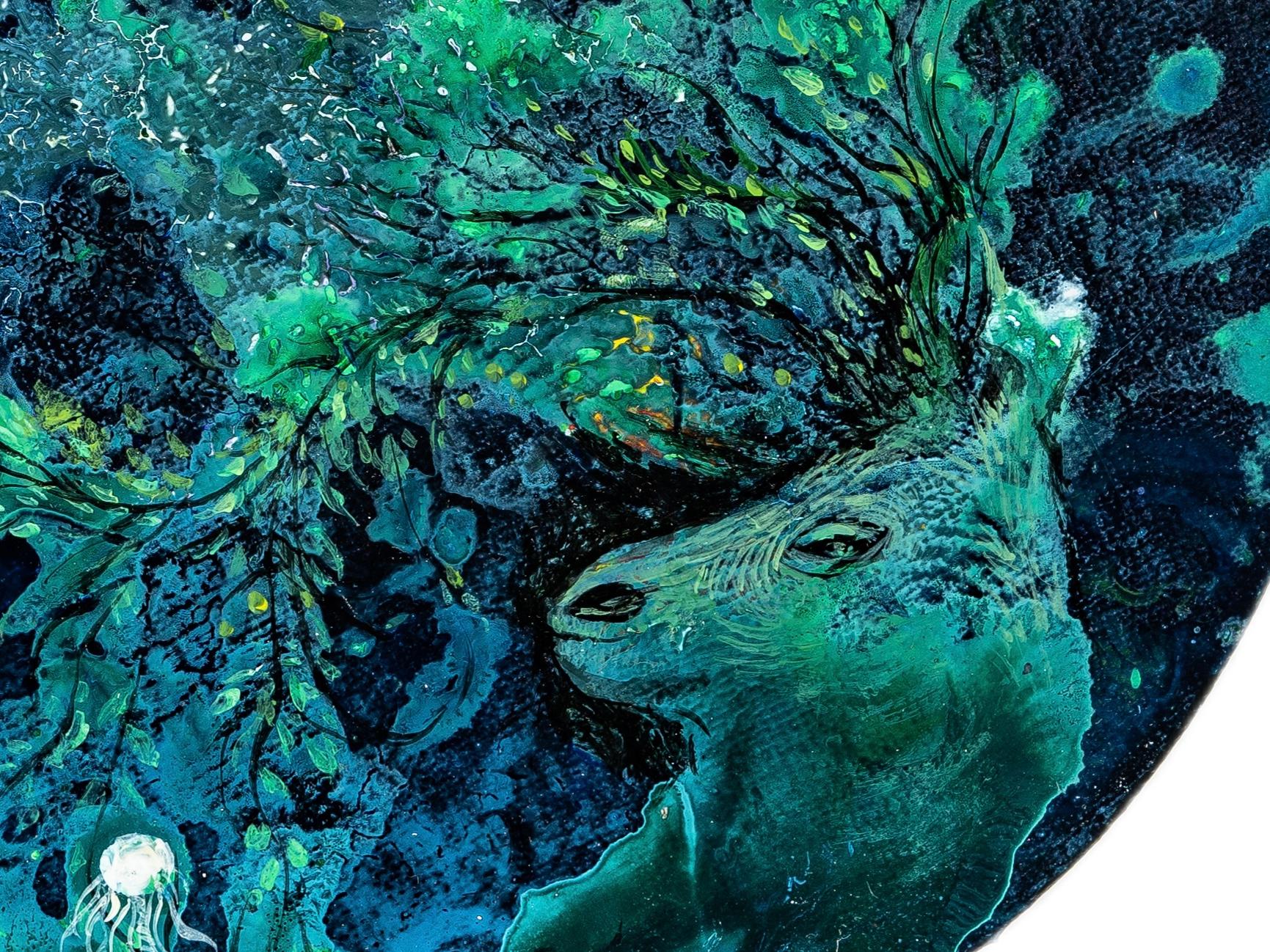 Dans le foret - Bleu Animal Painting par Wenyu Zhu
