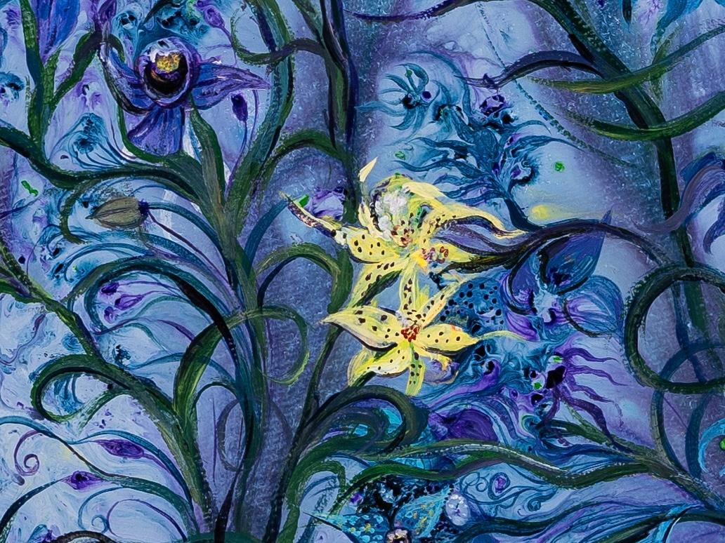 Printemps (Frühling) (Blau), Figurative Painting, von Wenyu Zhu