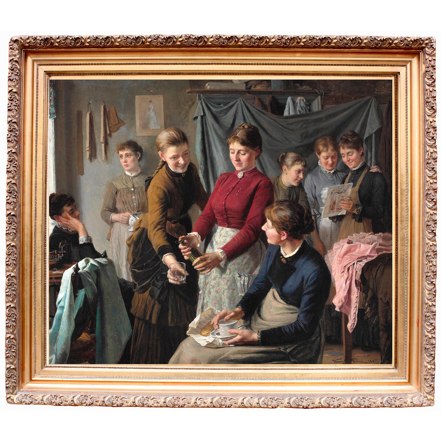 A Very Fine Danish 19th Century Oil on Canvas "The Sewing Room"  (Systue)