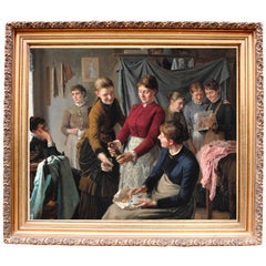 Antique Wenzel Ulrik Tornøe a Large Oil on Canvas "the Sewing Room"