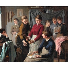 Wenzel Ulrik Tornøe Danish 19th Century Oil on Canvas "The Sewing Room" (Systue)