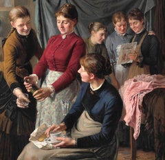 Eine sehr feine dänische 19. Jahrhundert Öl auf Leinwand "The Sewing Room"  (Systue)