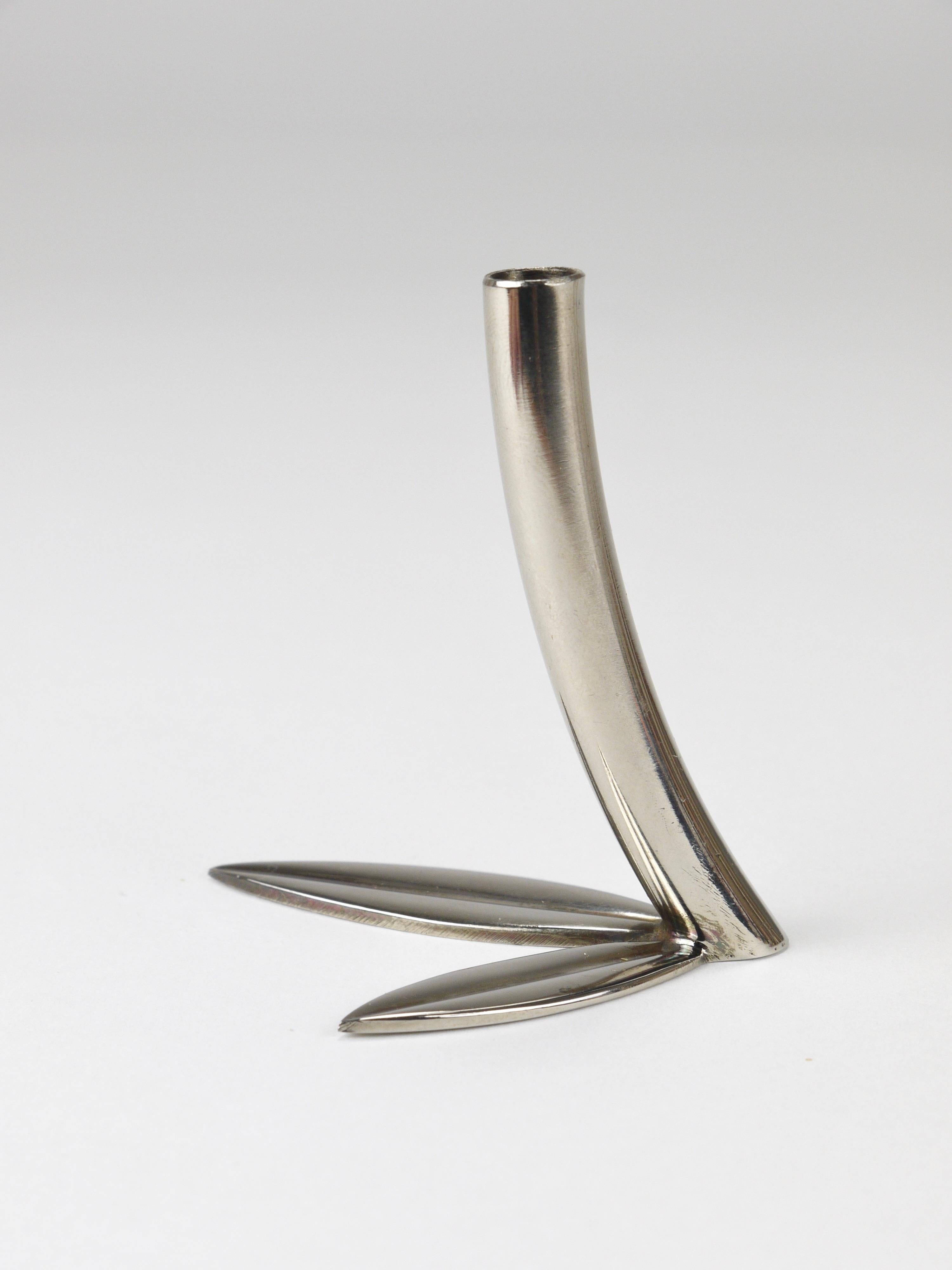 Werkstätte Hagenauer 4 vasi a foglia Soliflores, ottone e nichel, Vienna, anni '60 11