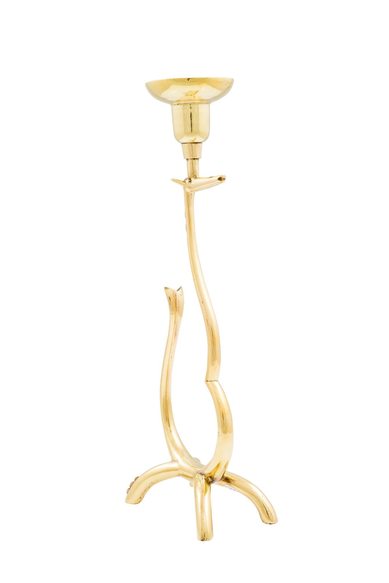 Austrian Werkstatte Hagenauer Candlestick with Mythical Creature, Brass Art Deco For Sale