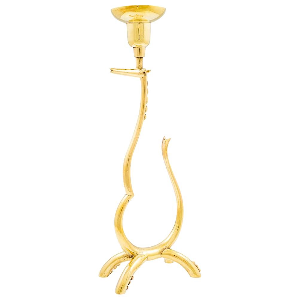 Werkstatte Hagenauer Candlestick with Mythical Creature, Brass Art Deco For Sale