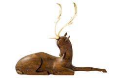Werkstatte Hagenauer Fallow Deer Brass and Wood Figurine, circa 1940, Austrian