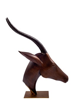 Werkstatte Hagenauer Gazelle Head Wood and Patinated Brass, 1940s Marked