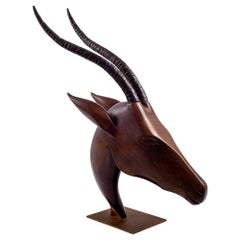 Werkstatte Hagenauer Gazelle Head Wood and Patinated Brass, 1940s Marked