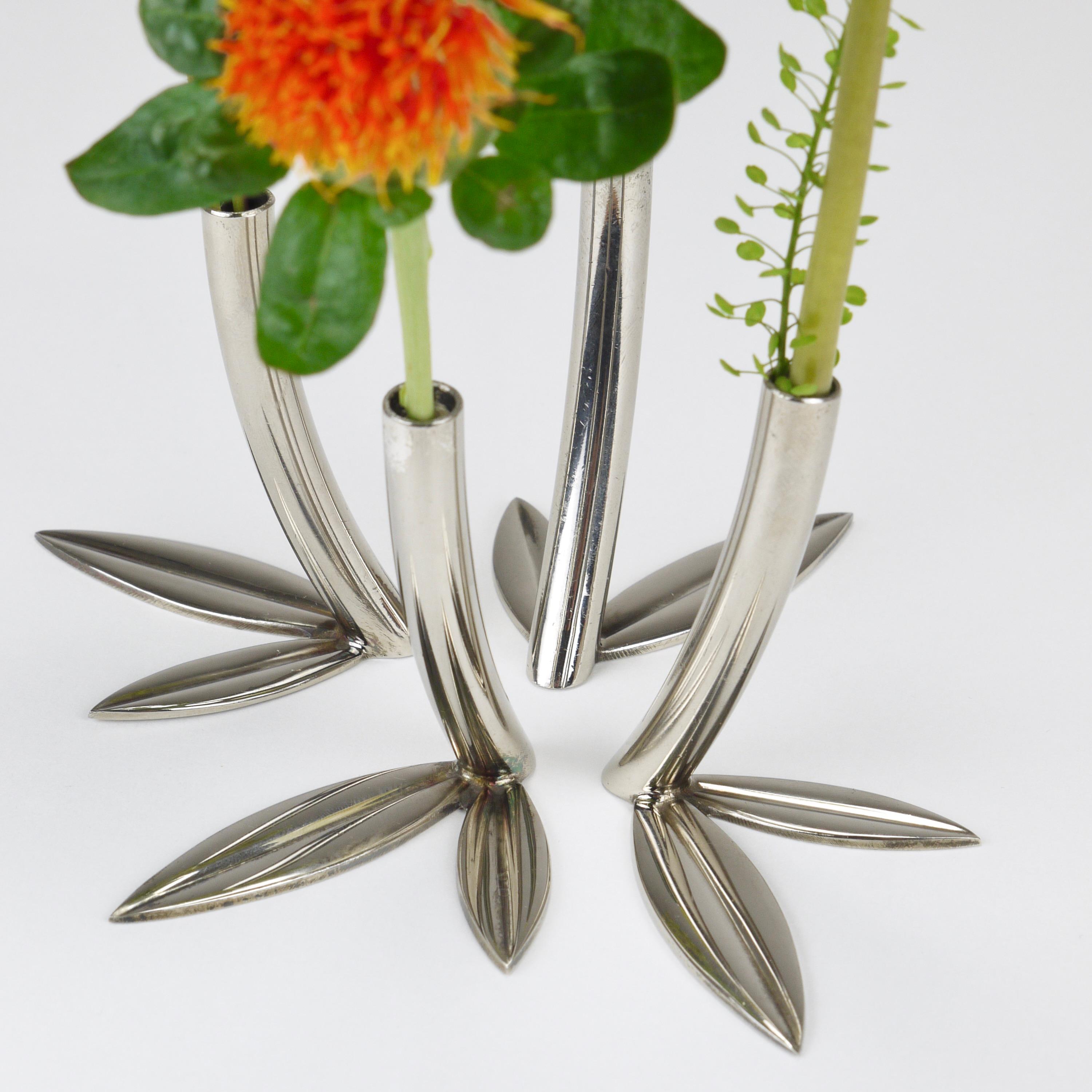 Werkstätte Hagenauer Up to 6 Soliflore Leaf Vases, Brass & Nickel, Vienna, 1960s For Sale 6