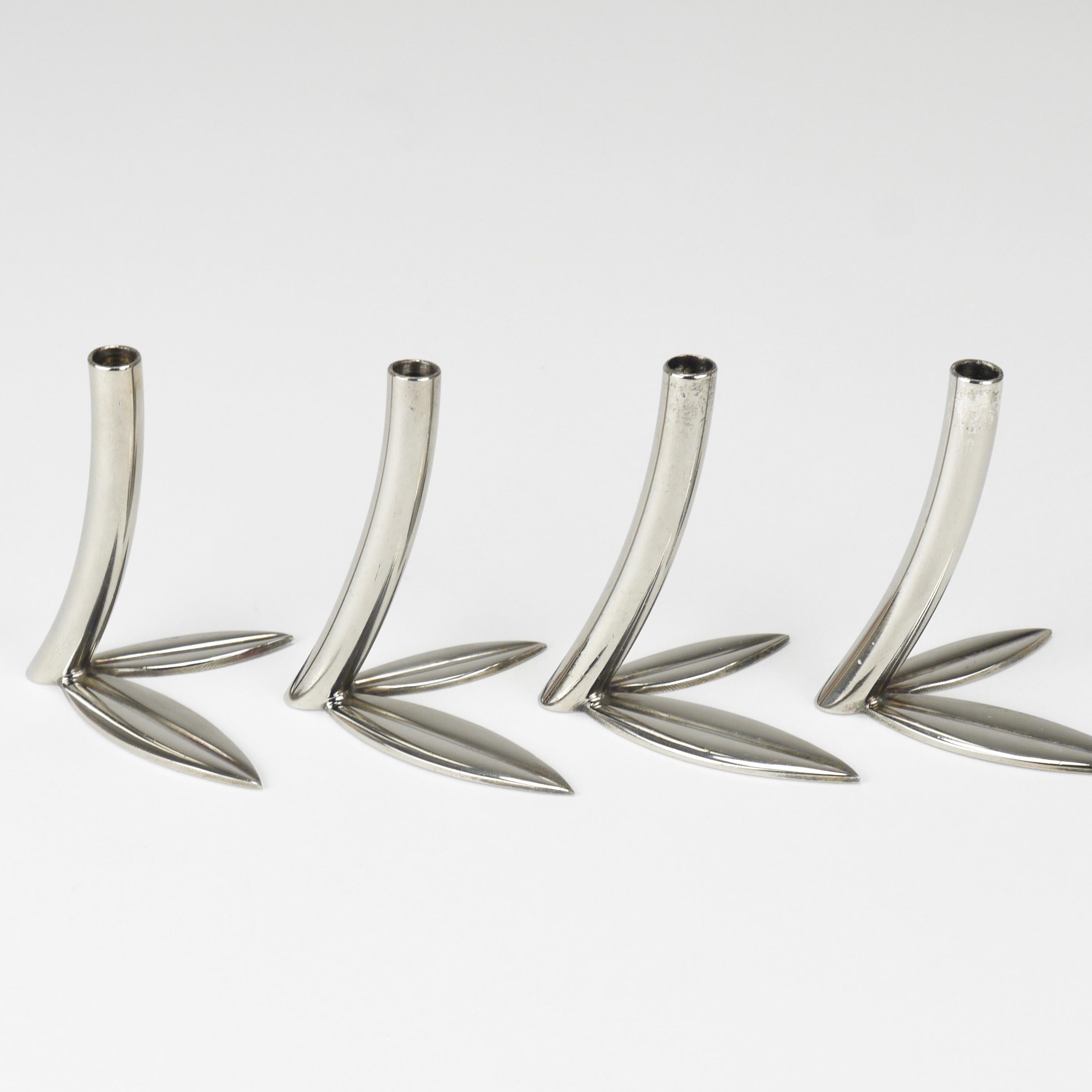Werkstätte Hagenauer Up to 6 Soliflore Leaf Vases, Brass & Nickel, Vienna, 1960s For Sale 8