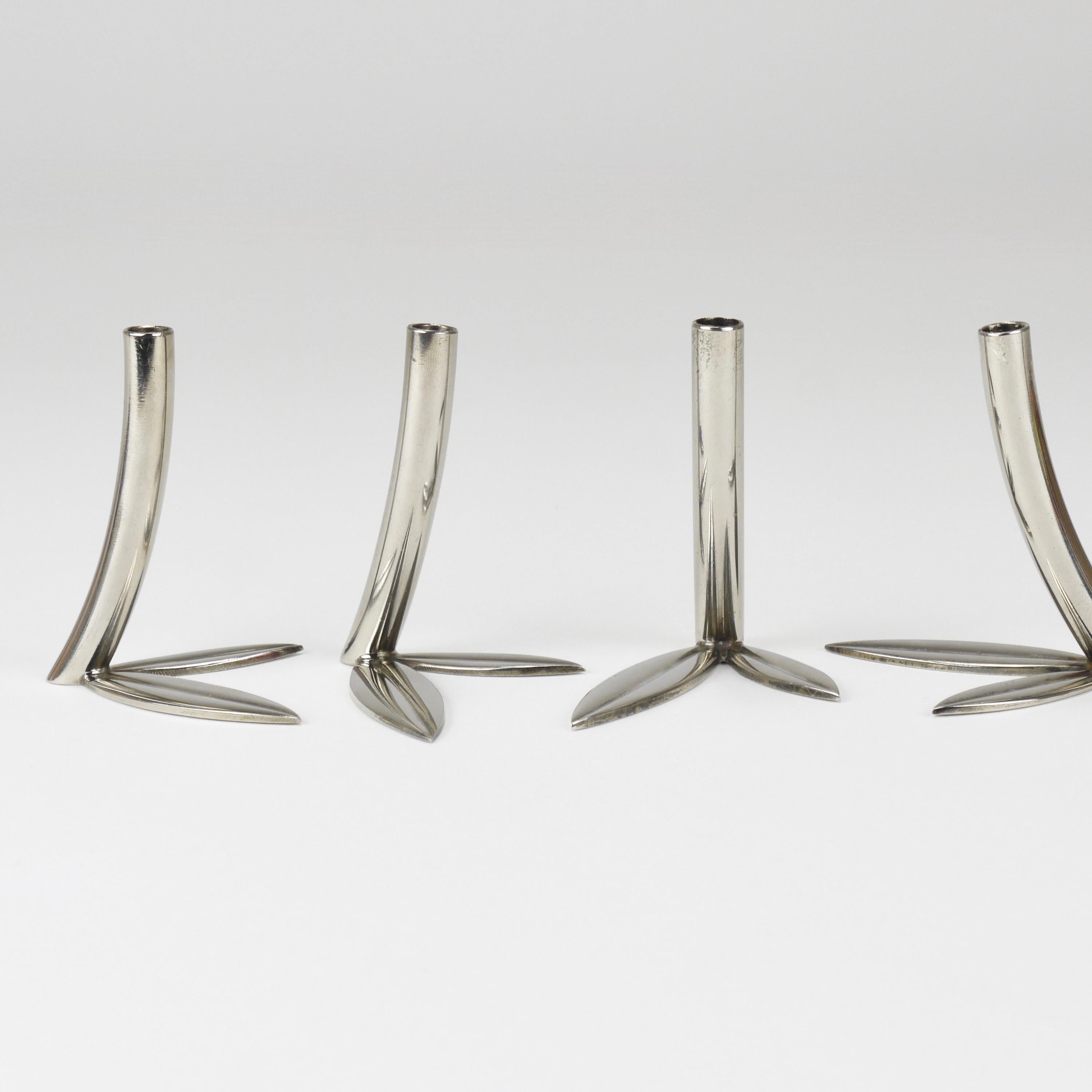 Werkstätte Hagenauer Up to 6 Soliflore Leaf Vases, Brass & Nickel, Vienna, 1960s For Sale 9