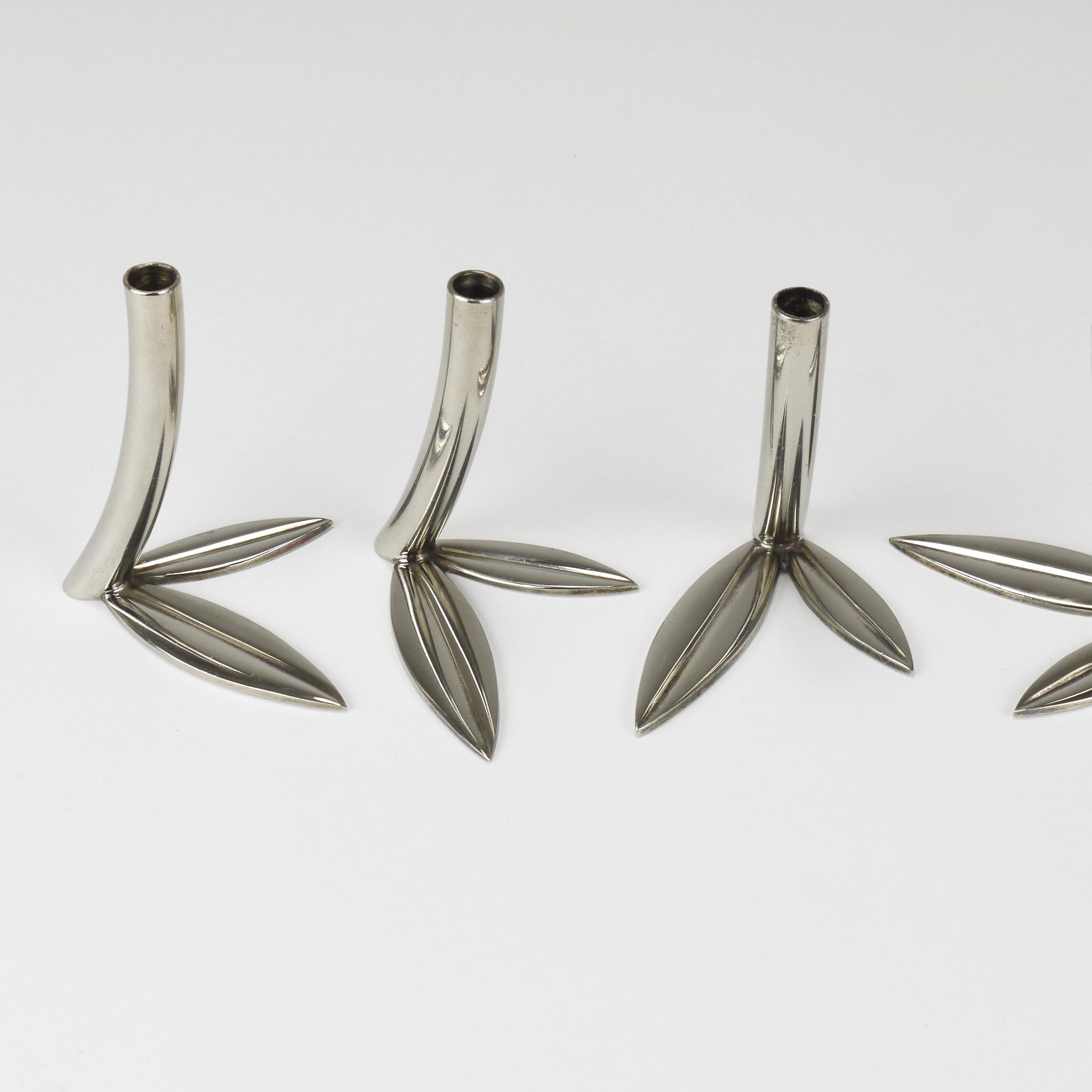 Werkstätte Hagenauer Up to 6 Soliflore Leaf Vases, Brass & Nickel, Vienna, 1960s For Sale 10