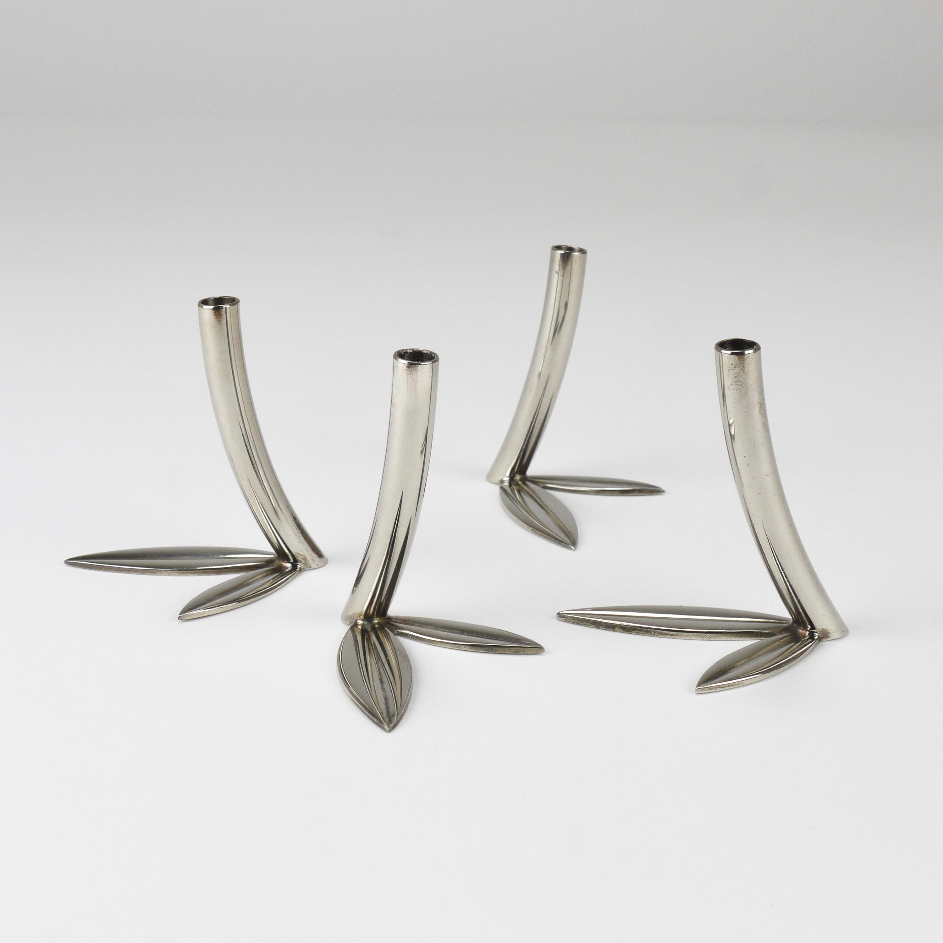 Werkstätte Hagenauer Up to 6 Soliflore Leaf Vases, Brass & Nickel, Vienna, 1960s For Sale 11
