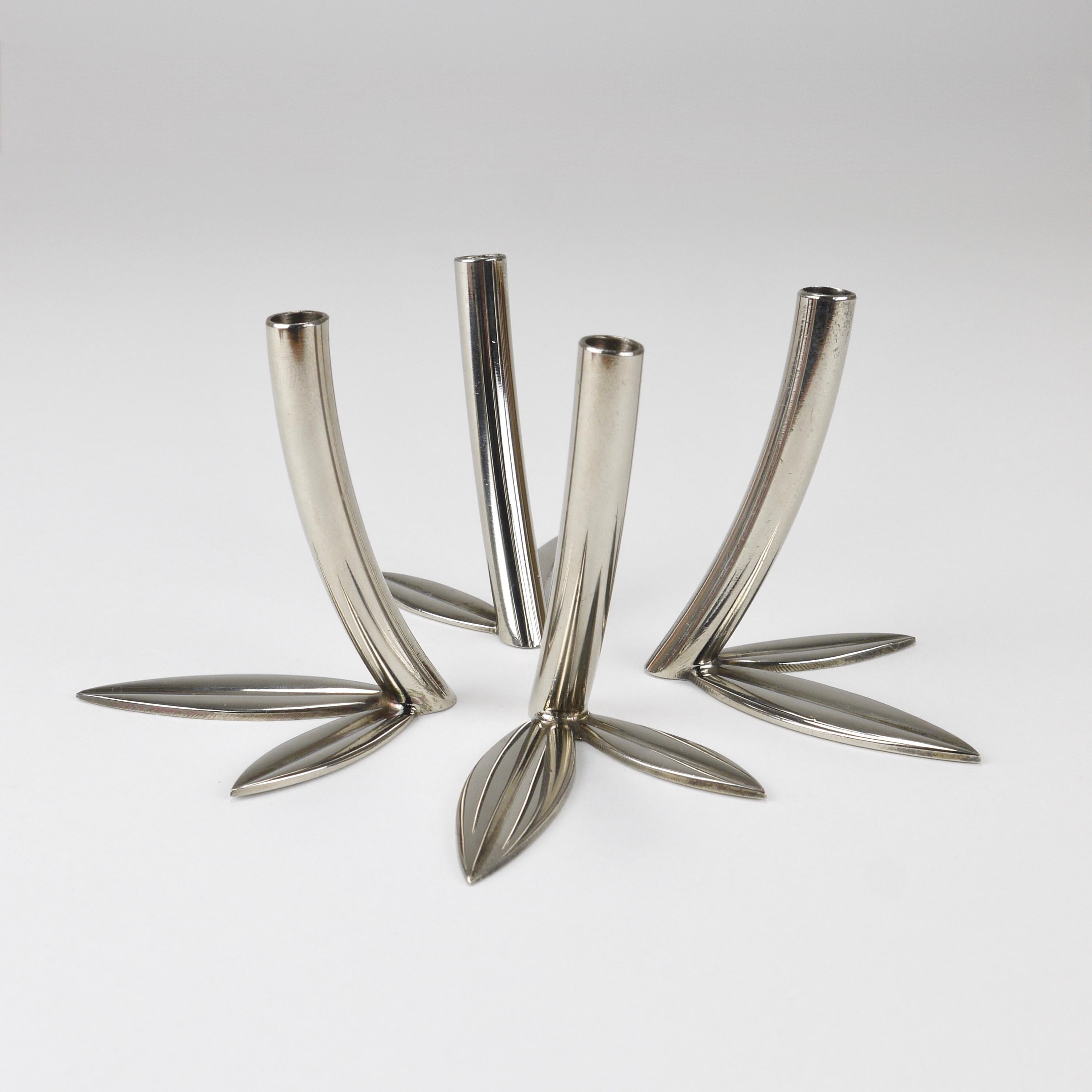 Werkstätte Hagenauer Up to 6 Soliflore Leaf Vases, Brass & Nickel, Vienna, 1960s For Sale 12