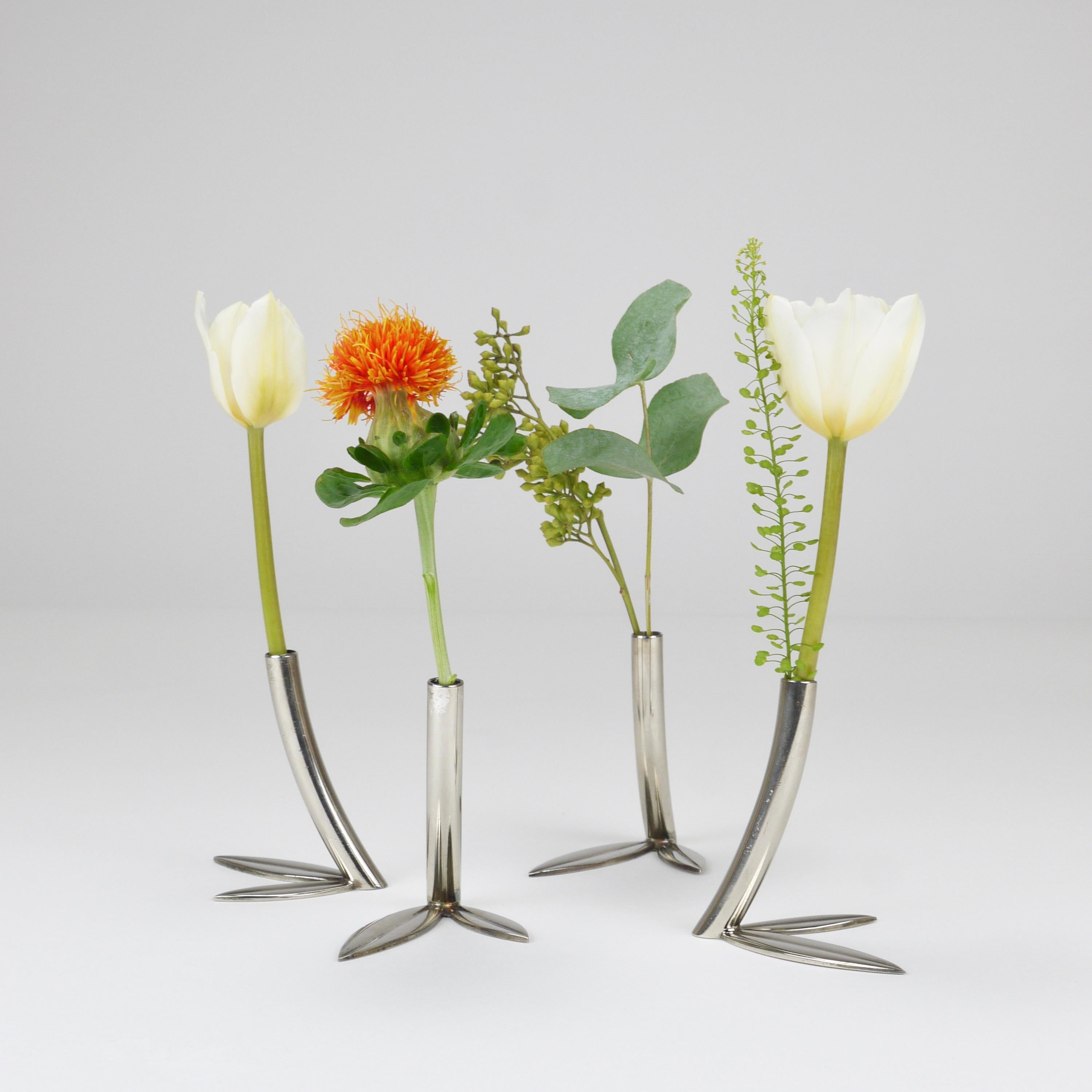 Werkstätte Hagenauer Up to 6 Soliflore Leaf Vases, Brass & Nickel, Vienna, 1960s For Sale 2