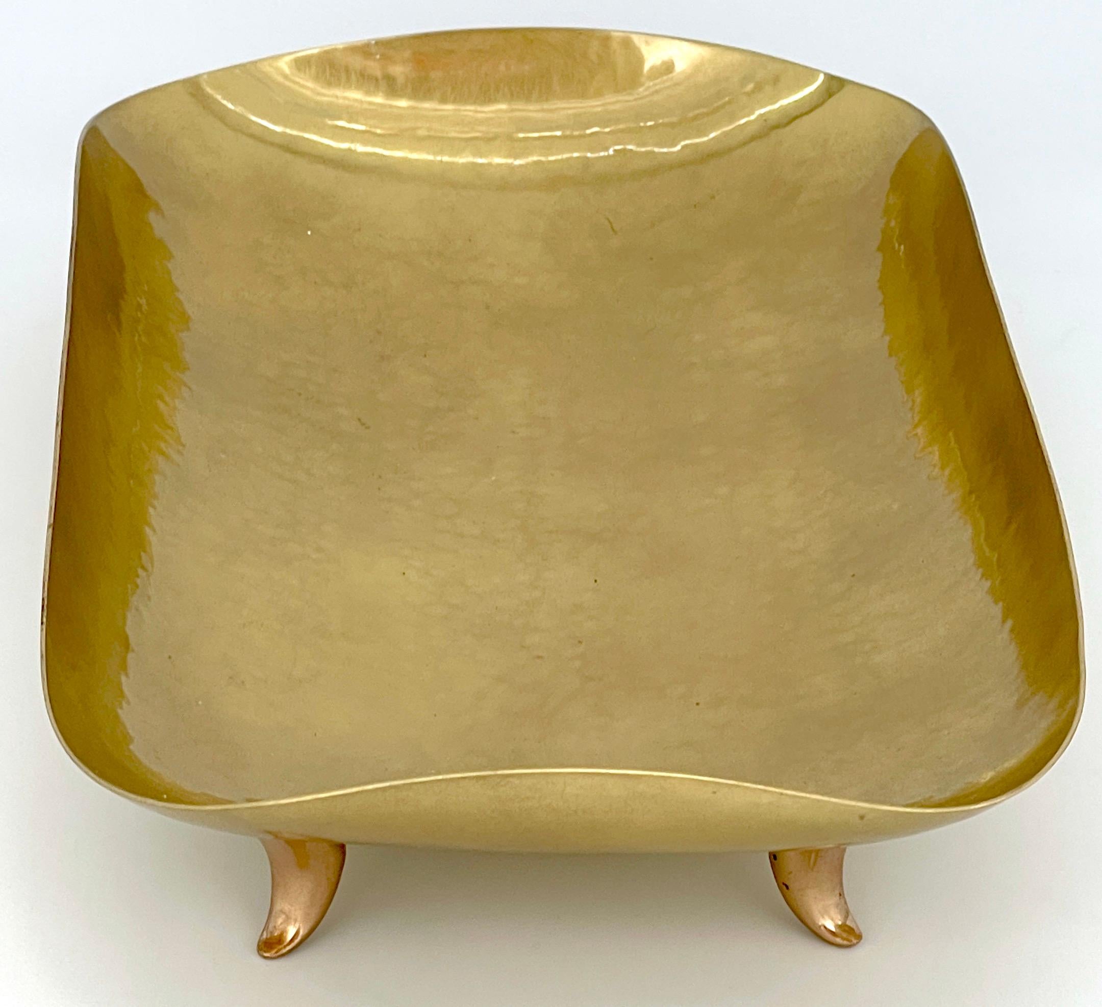 Modern Werkstätte Hagenauer Wien, Oblong Hammered footed Brass Bowl, Karl Hagenauer  For Sale
