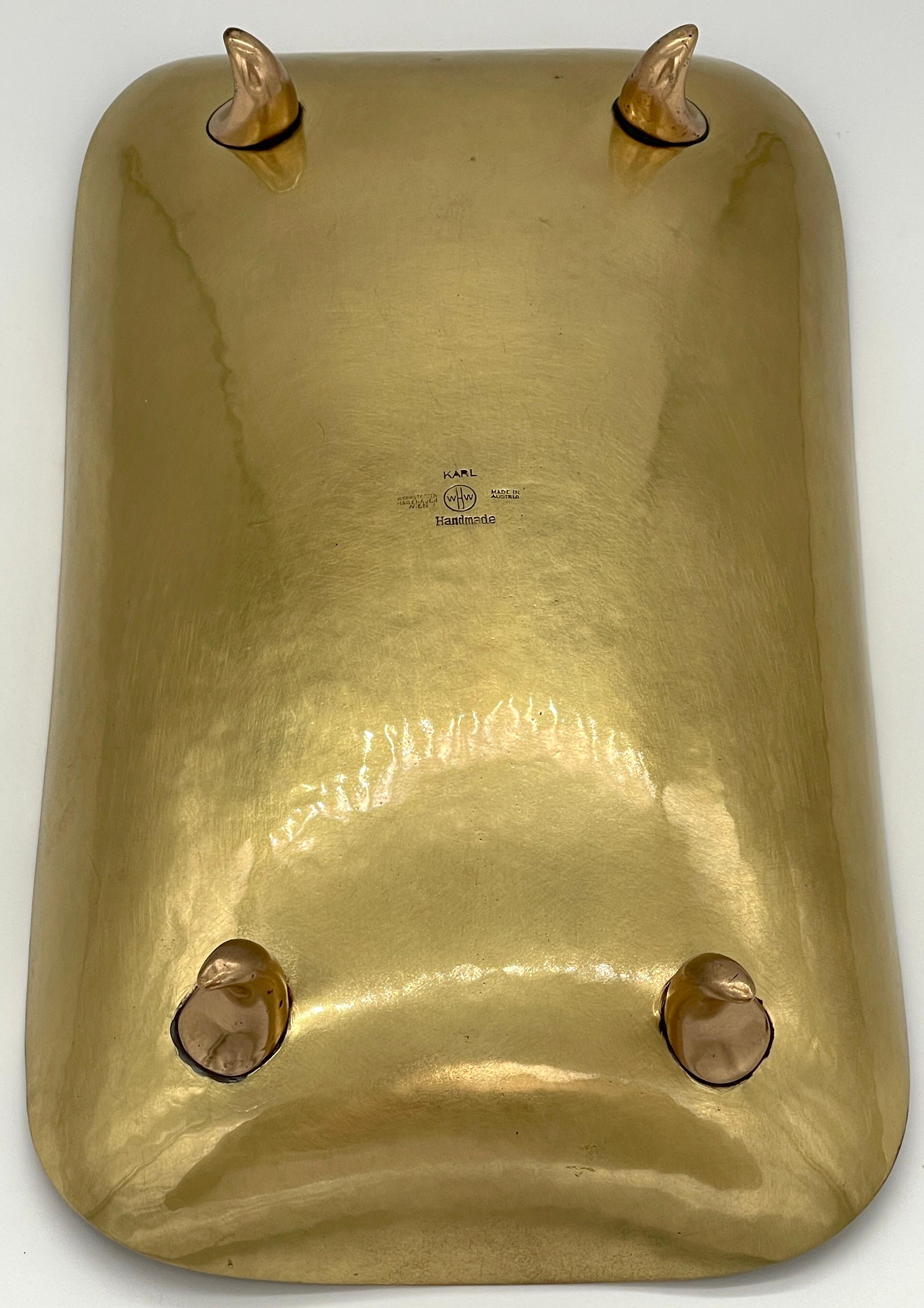 Austrian Werkstätte Hagenauer Wien, Oblong Hammered footed Brass Bowl, Karl Hagenauer  For Sale