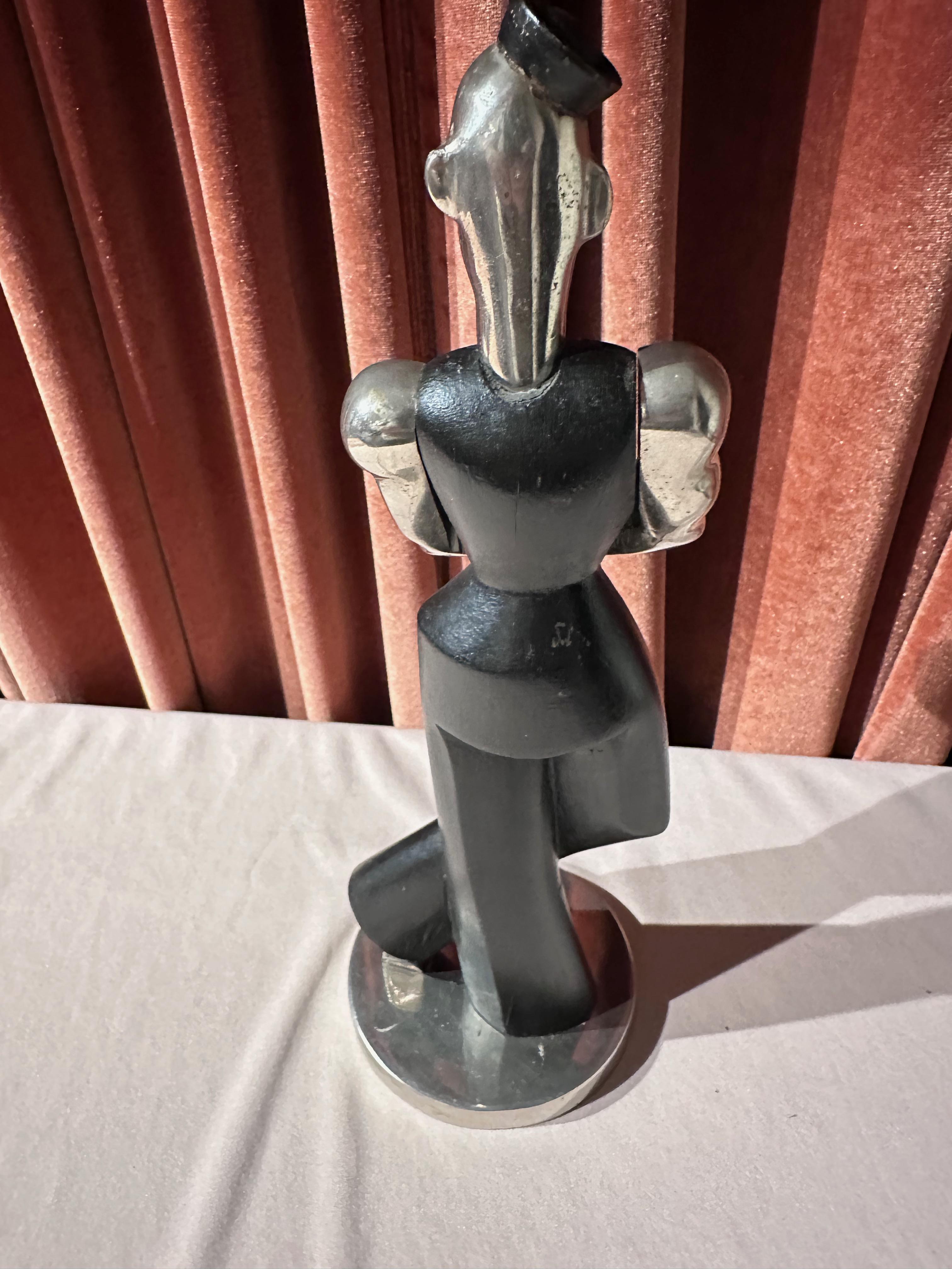 Popeye Sailor European Sculpture Ebony and Metal Art Deco Hagenauer For Sale 2