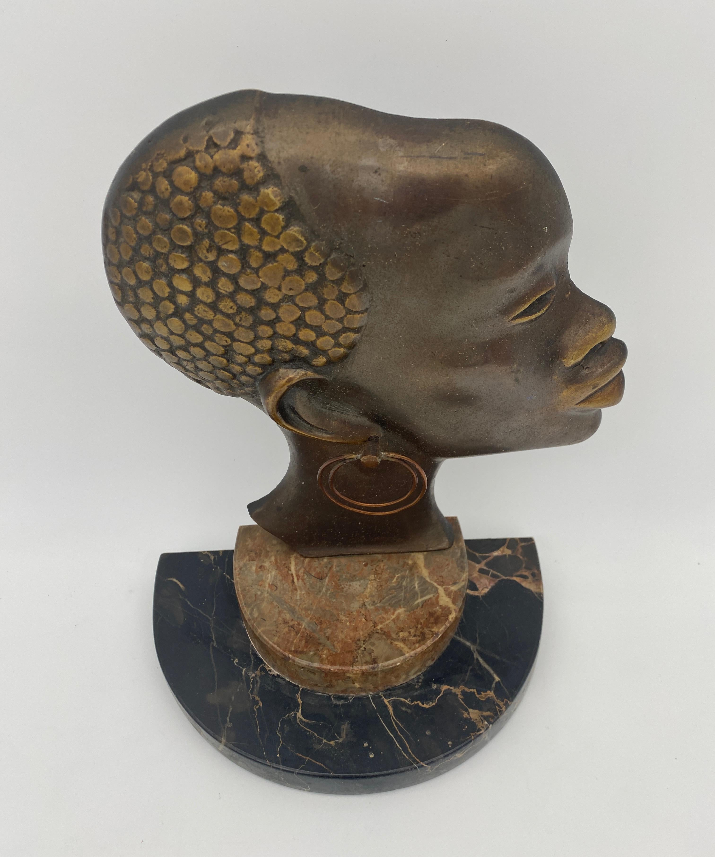 Modern Werkstatte Hagenauer Wien Style Bronze African Woman Portrait Bust 