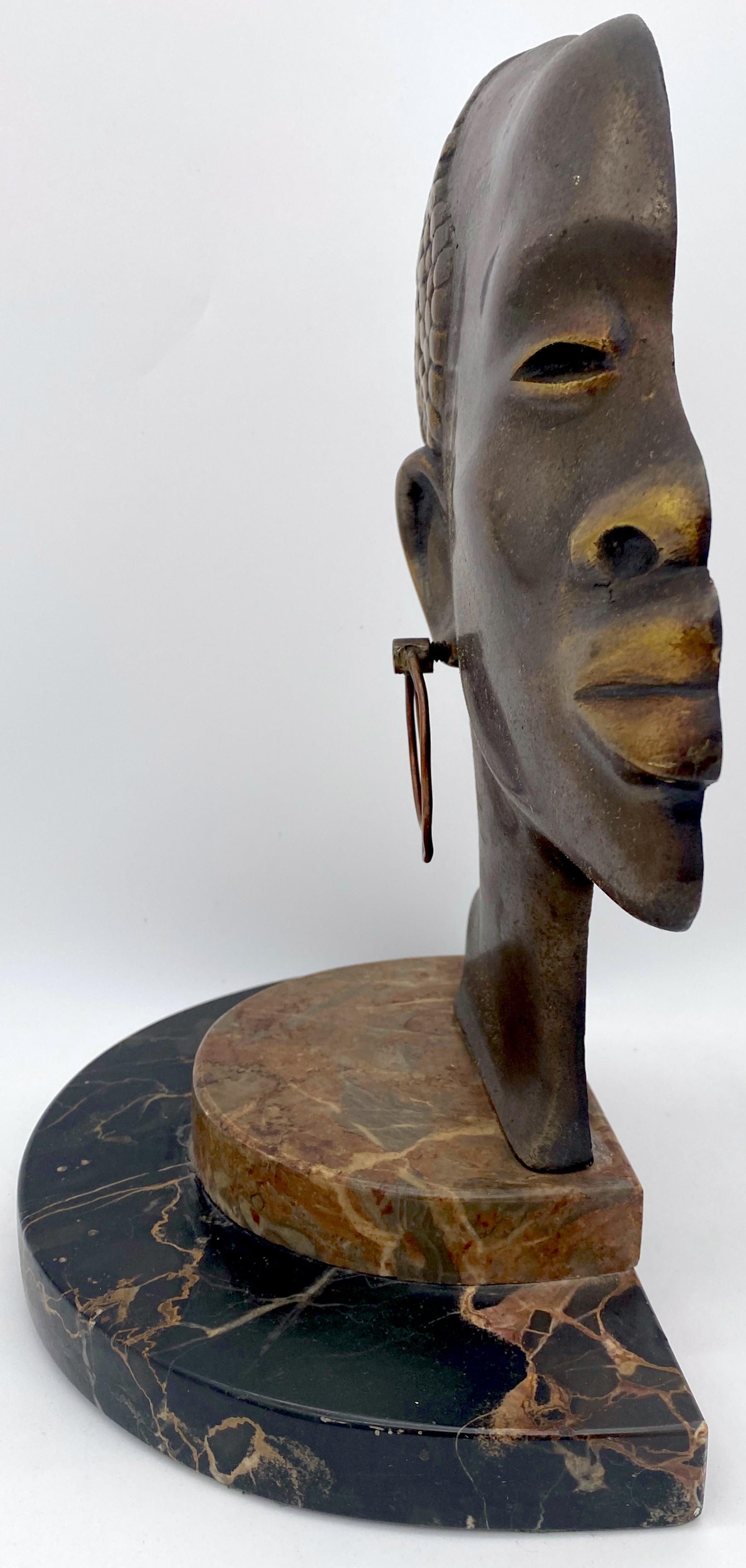 Patinated Werkstatte Hagenauer Wien Style Bronze African Woman Portrait Bust 
