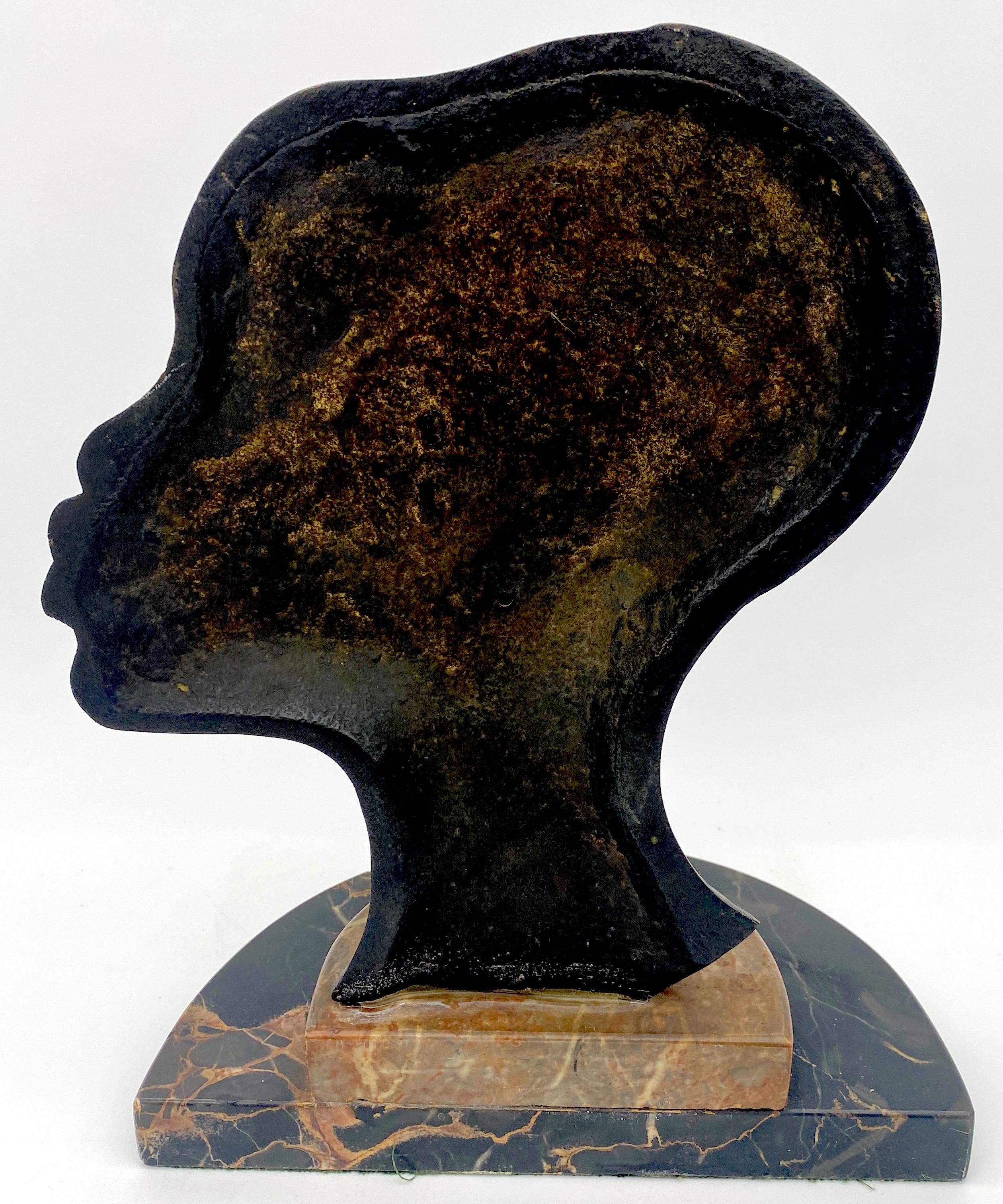 20th Century Werkstatte Hagenauer Wien Style Bronze African Woman Portrait Bust 