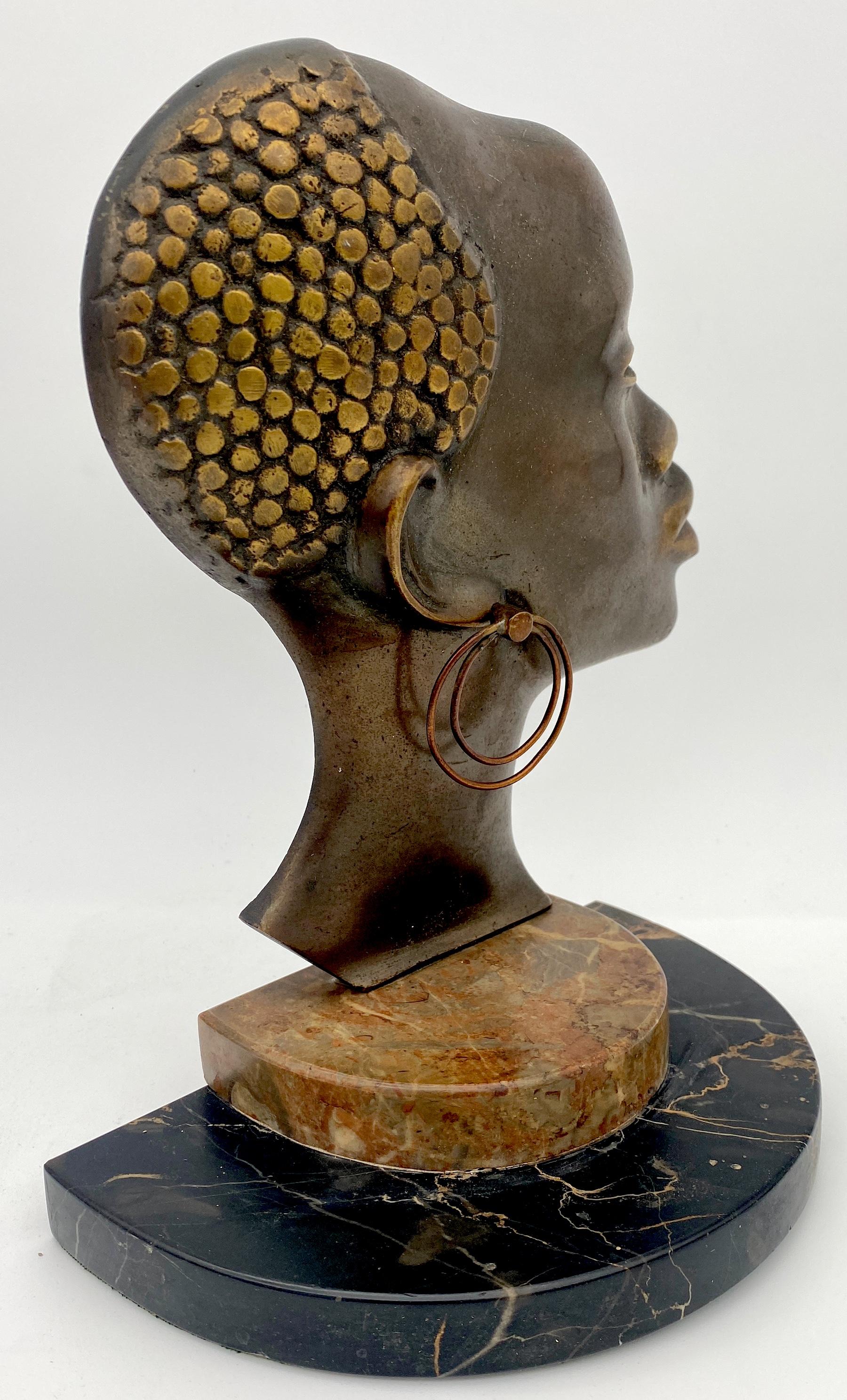 Werkstatte Hagenauer Wien Style Bronze African Woman Portrait Bust  2