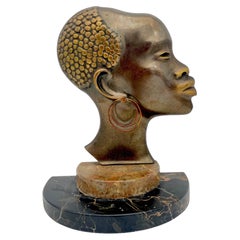Werkstatte Hagenauer Wien Style Bronze African Woman Portrait Bust 