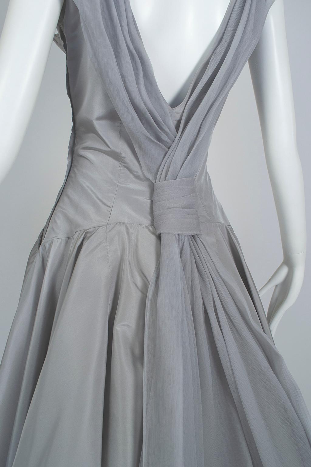 Werlé Beverly Hills Taubengraues Bib-Front-Ballerina-Kleid - Medium, 1950er Jahre im Angebot 5