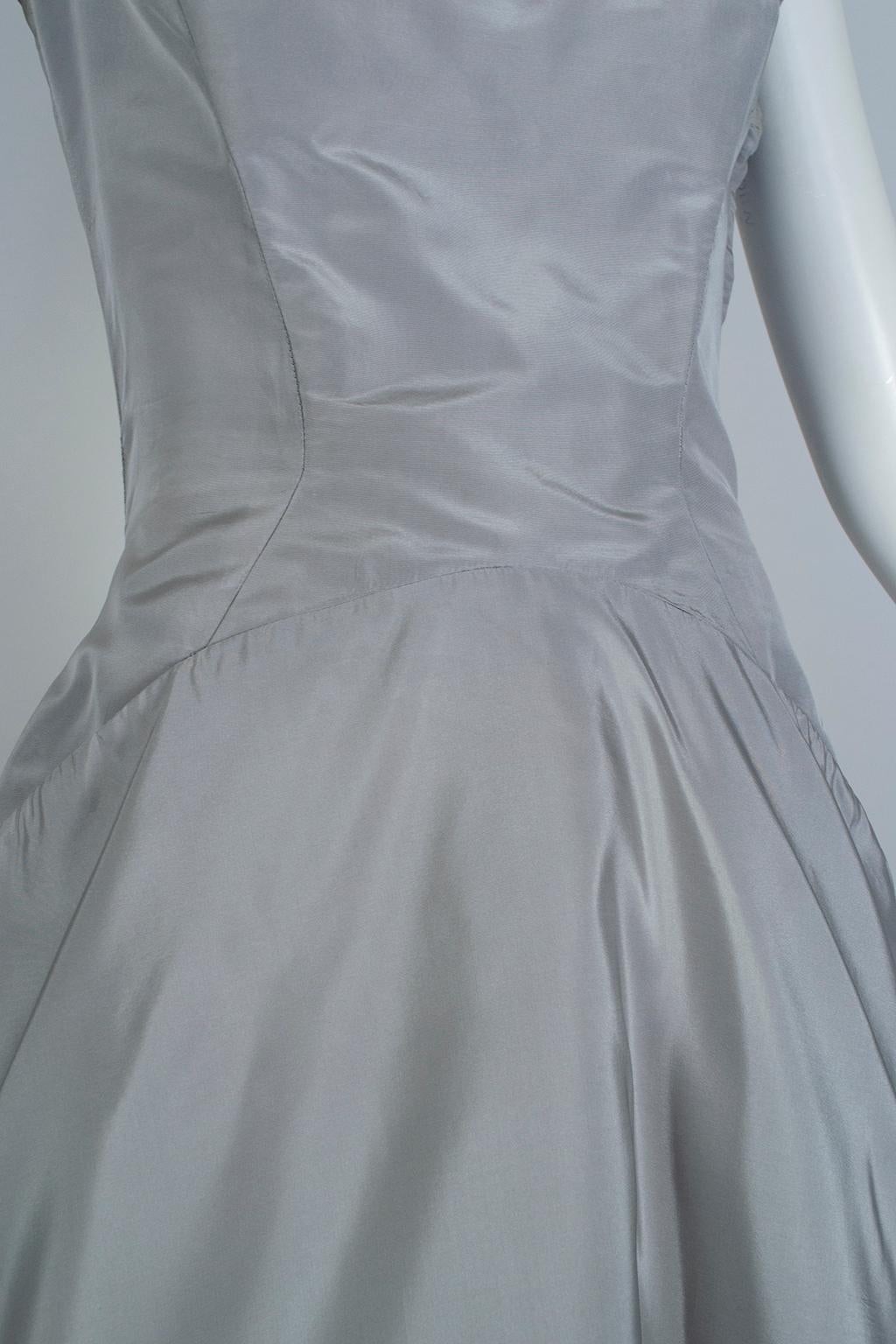 Werlé Beverly Hills Dove Gray Bib-Front Ballerina Dress - Medium, 1950s For Sale 1