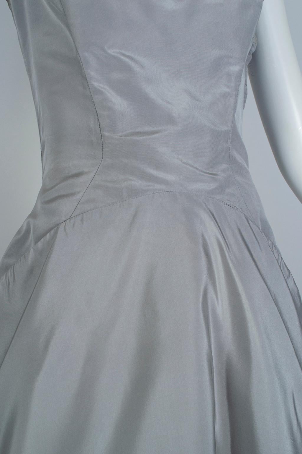 Werlé Beverly Hills Dove Gray Bib-Front Ballerina Dress - Medium, 1950s 1