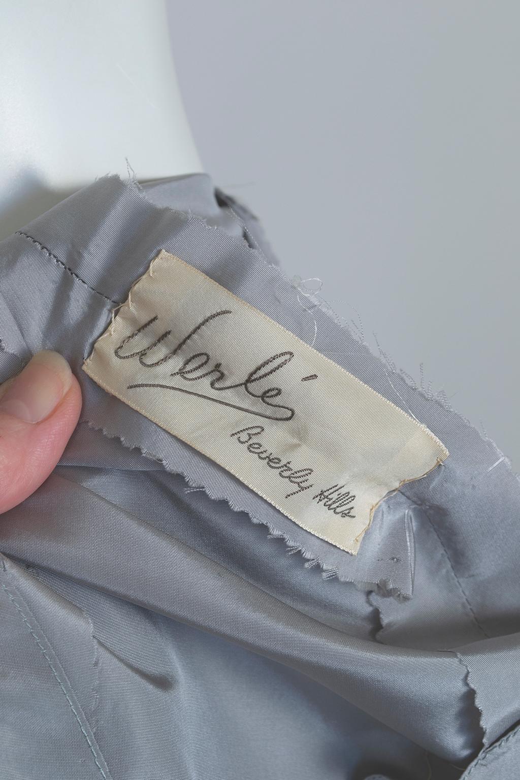 Werlé Beverly Hills Dove Gray Bib-Front Ballerina Dress - Medium, 1950s 5
