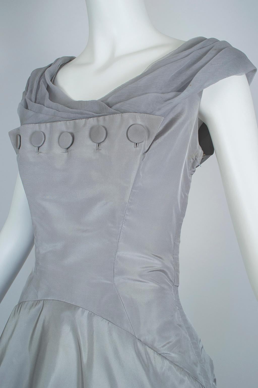 Werlé Beverly Hills Taubengraues Bib-Front-Ballerina-Kleid - Medium, 1950er Jahre Damen im Angebot