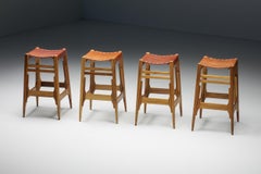 Tabourets de bar Werner Biermann pour Arte Sano:: cuir tanné à la main:: Colombie:: années 1960
