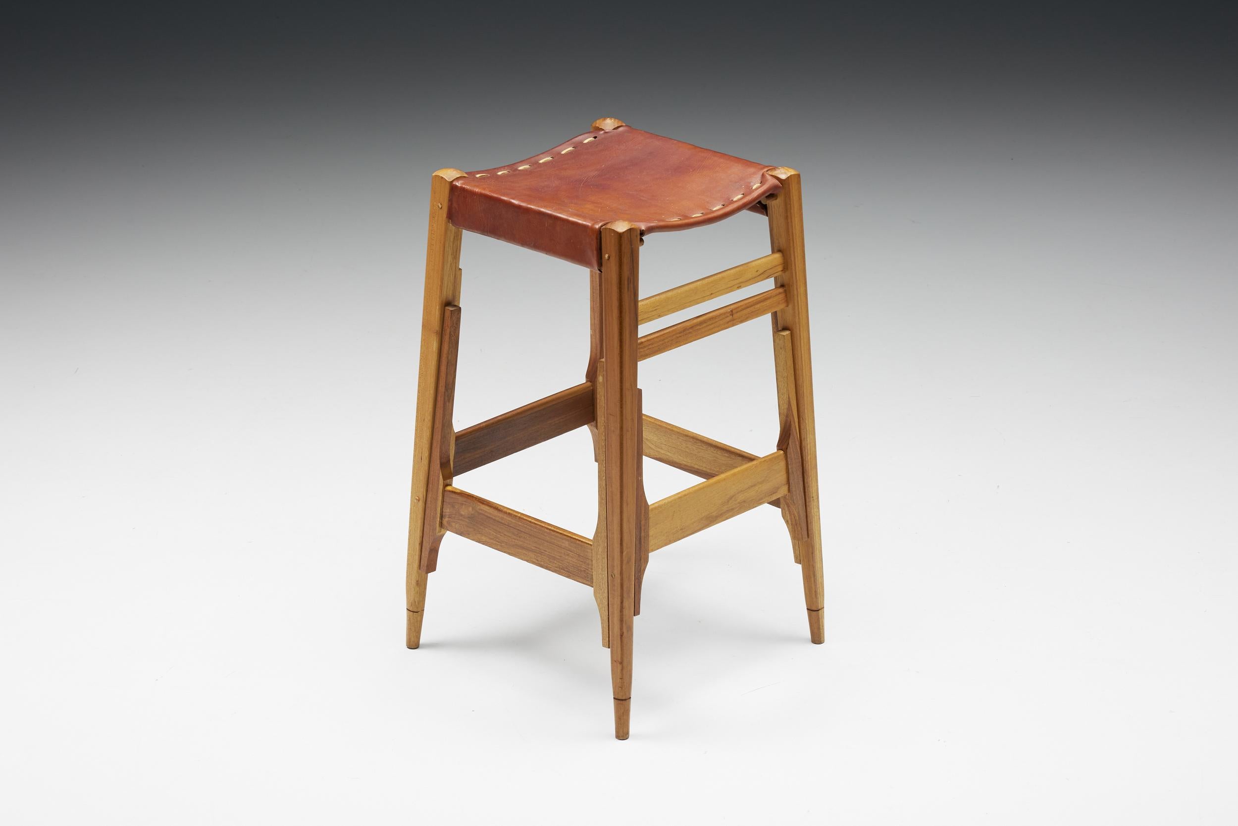 Werner Biermann for Arte Sano Bar Stools, Hand-Tanned Leather, Colombia, 1960's In Excellent Condition In Antwerp, BE
