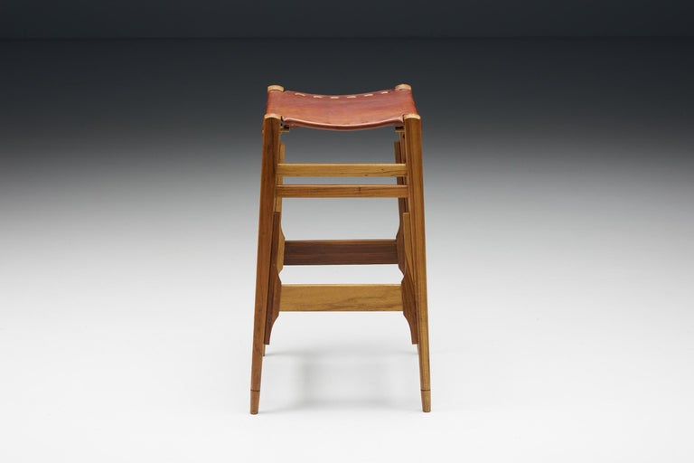 Mid-20th Century Werner Biermann for Arte Sano Bar Stools, Hand-Tanned Leather, Colombia, 1960's For Sale