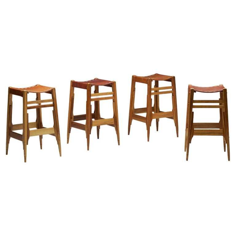 Werner Biermann for Arte Sano Bar Stools, Hand-Tanned Leather, Colombia, 1960's For Sale