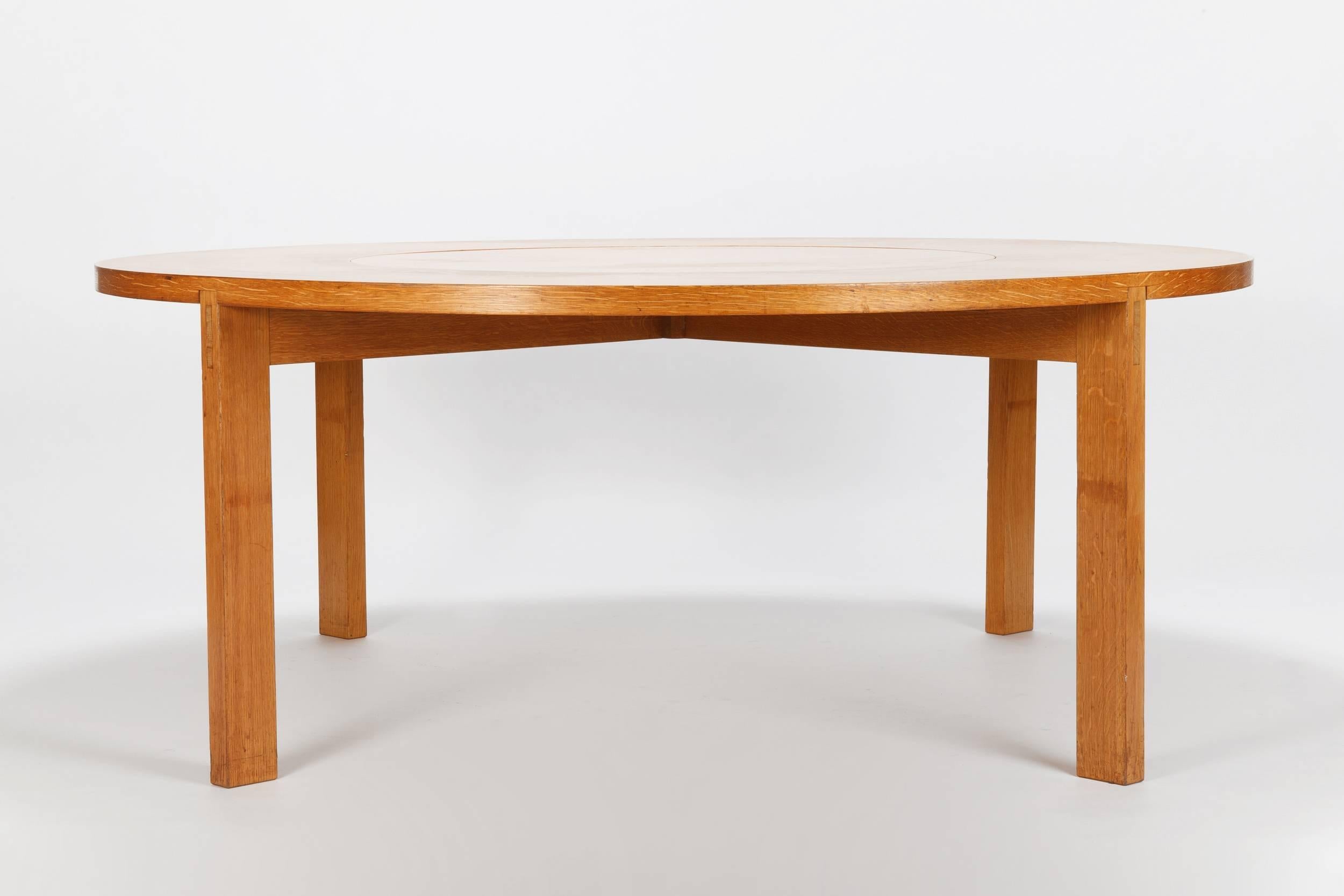 Huge and unique Werner Blaser dining table manufactured by Ernst Nielsen in the 1960s. The table is custom-made by Werner Blaser for the family Erni (brother of the famous artist). The base is made of solid oak and the tabletop is made of Japanese