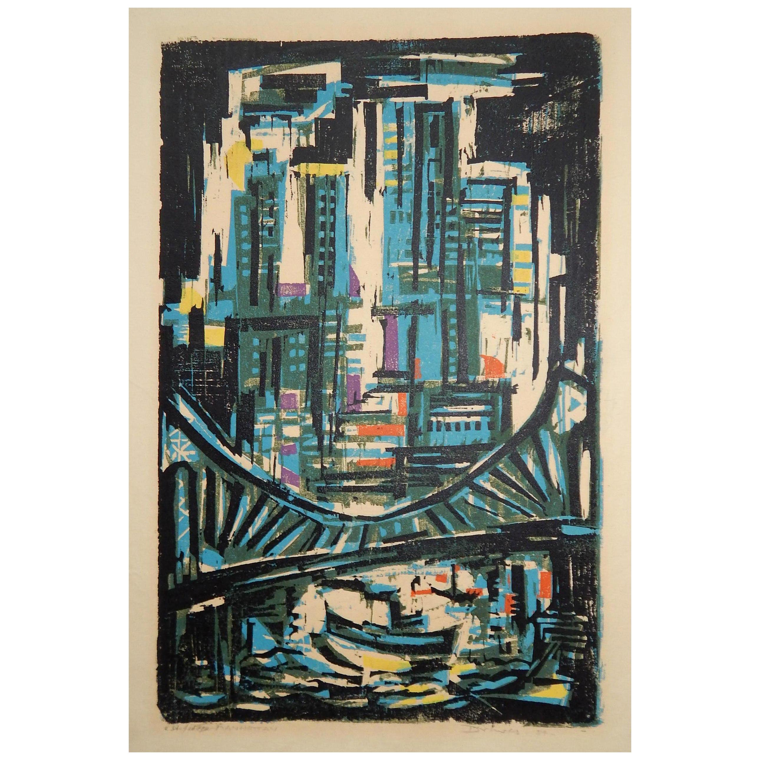 Werner Drewes Bauhaus Artist Color Woodblock, 1954, Manhattan